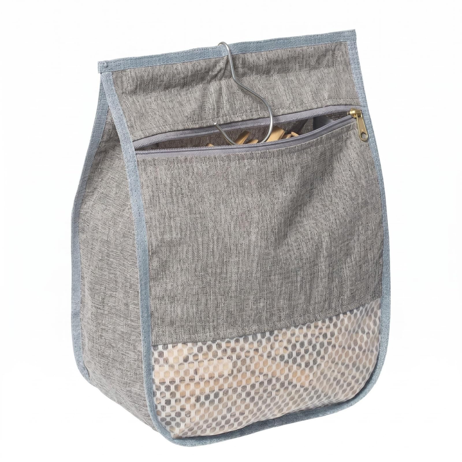 YUNSHANGHT Zipper Peg Bag, Peg Bags for Washing Line, 1Pack Grey