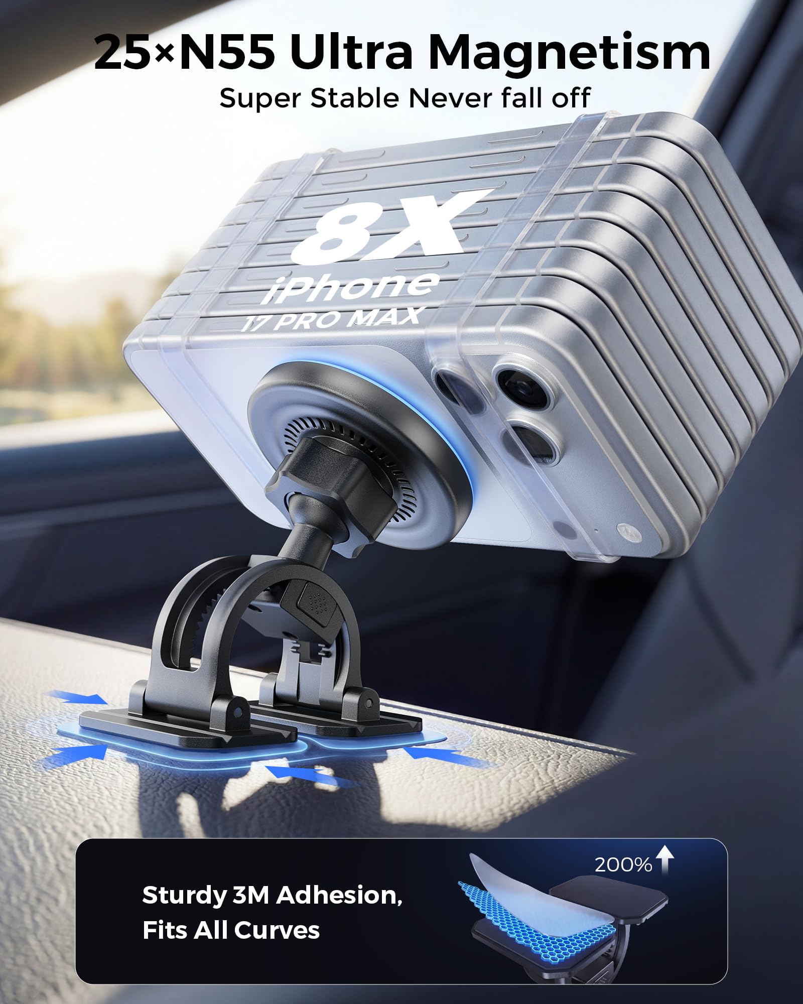 Estbuc 2-in-1 15W Magsafe Car Mount Charger, Magnetic Wireless Car Charger, 360° Dashboard & Air Vent Phone Mount, Phone Holders for Your Car, Car Accessories for Men Women for iPhone 17-12 - 5