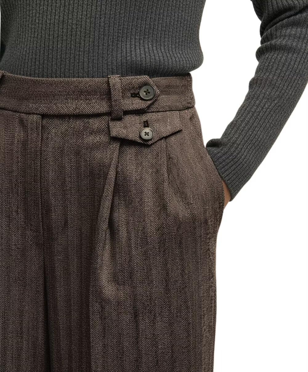 Tweed Herringbone Dress Pants for Women High Waisted Wide Leg Pants Business Casual Long Trousers with Pockets