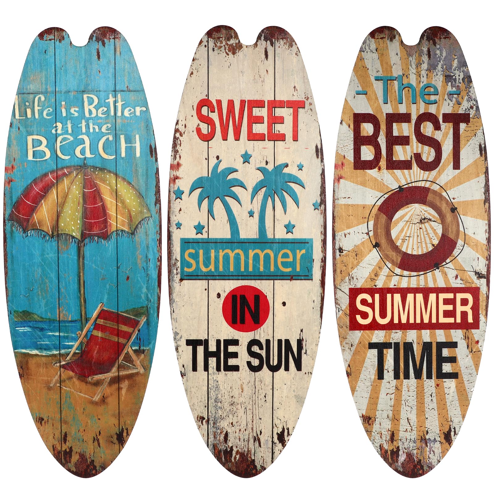 Awleynz 3 tablas de surf decorativas para decoración de pared al aire libre, paredes junto al mar, bares tropicales, decoración para fiestas