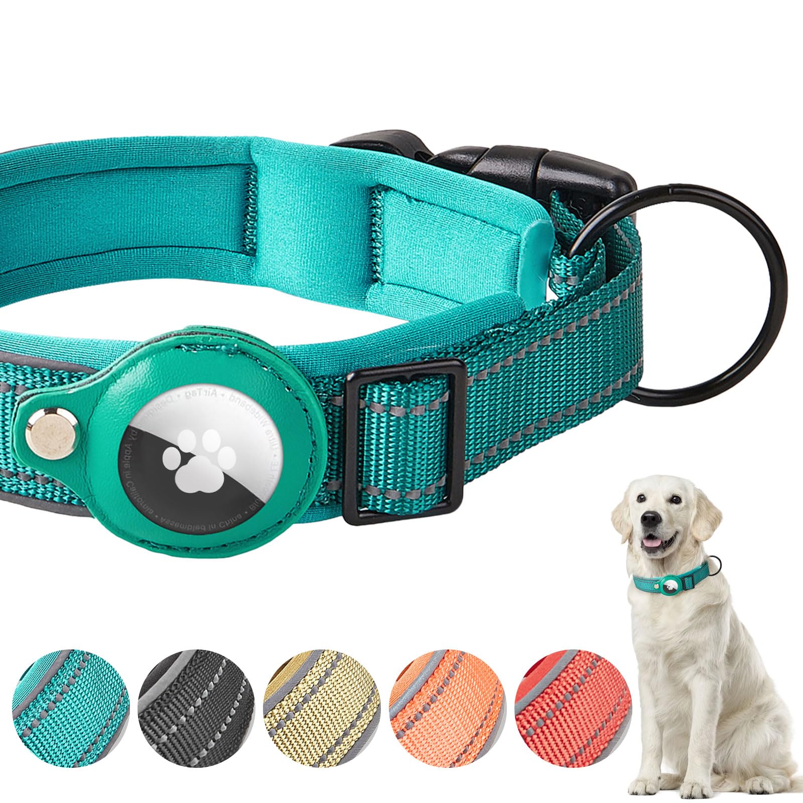 Boloshine Airtag Dog Collar, Adjustable Reflective Nylon Dog Collar