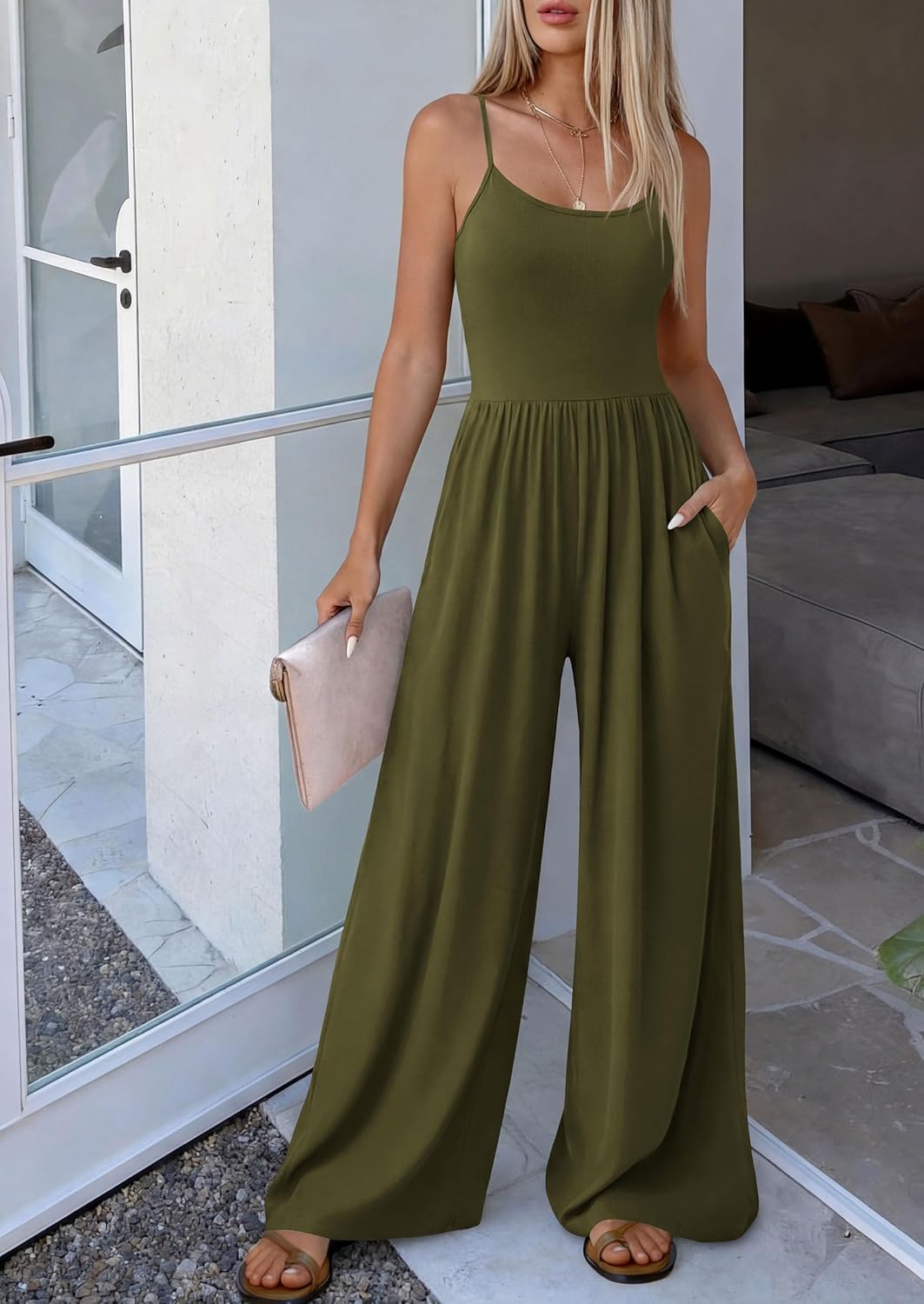 PRETTYGARDEN Jumpsuits for Women Summer 2026 Sleeveless Wide Leg Date Night Rompers Beach Vacation Cruise One Piece Outfits - Image 4