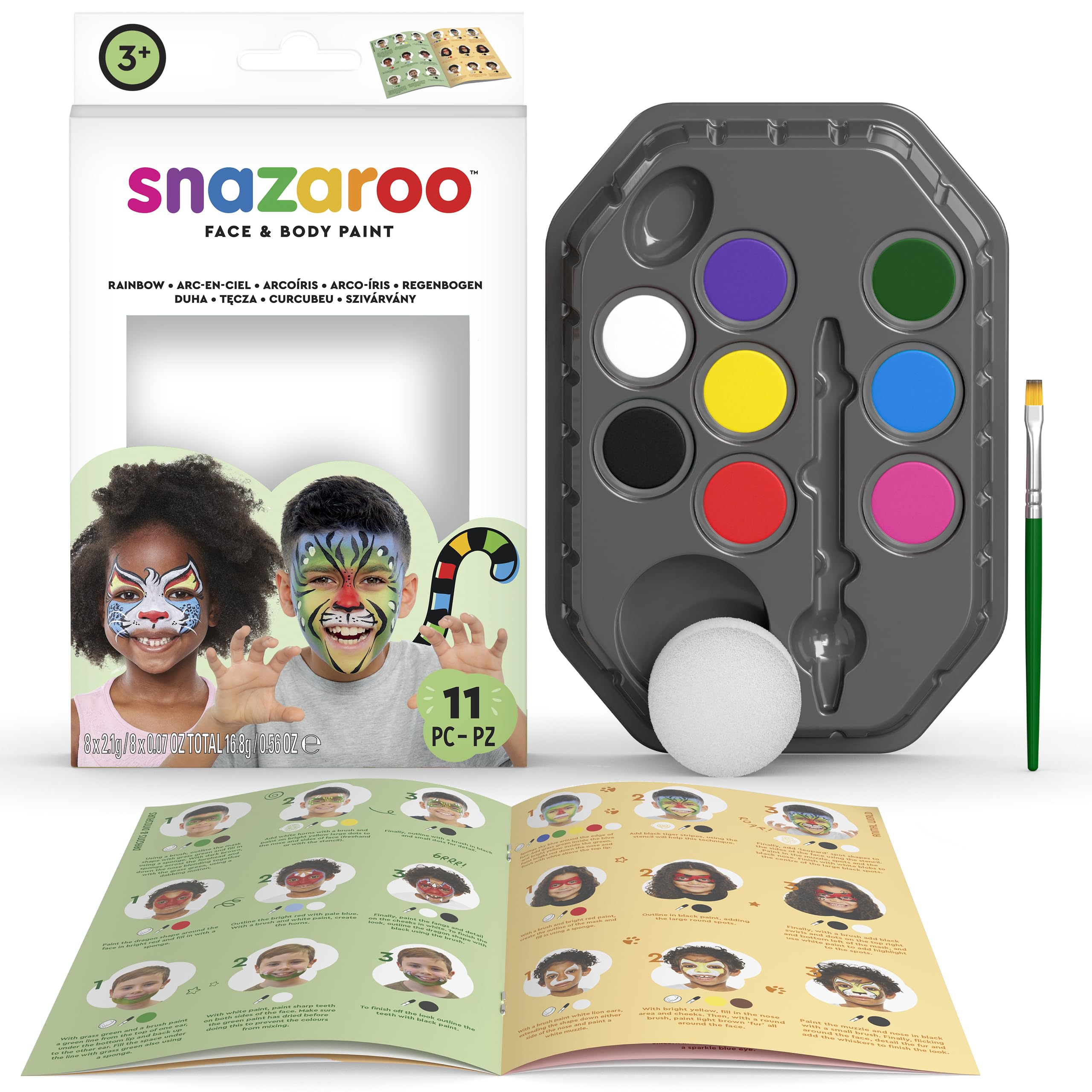 Snazaroo Multicolor Face Paint Kit (1 Pack of 11 Pcs.) 0.56 Fl oz. - Vibrant Colors, Perfect for Kid's Parties, Halloween, Festivals World Cup, & More