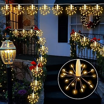 Litehom Starbursts Light, 10 Bright Starbursts Design Sparckle 10Ft Light with USB 8 Mode Operated for Diwali, Home Decoration, Birthday, Christmas Tree, New Year, Bedroom Fairy Light (Yellow) - image, photos