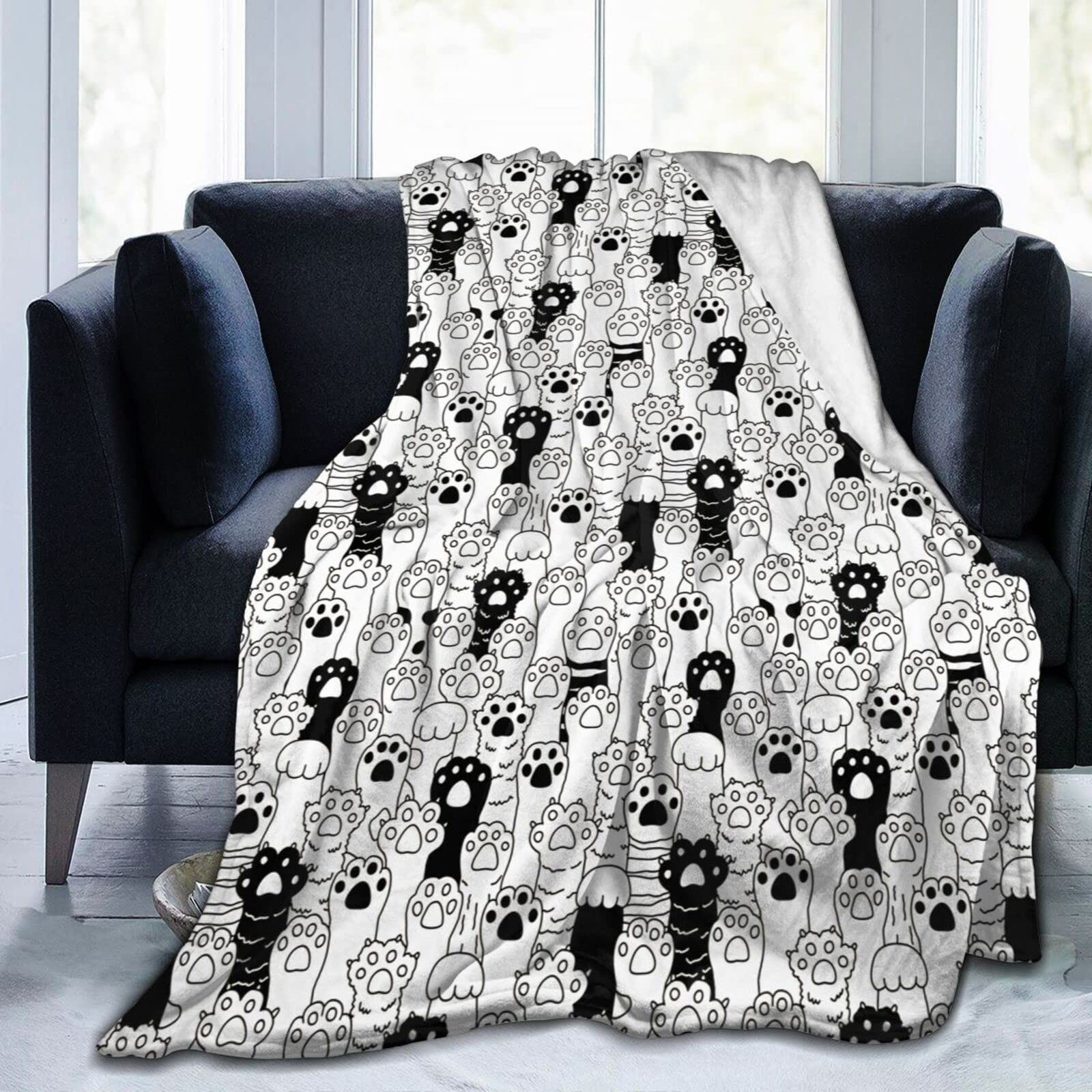 Lsjuee Funny Cats Footprint Throw Blanket Soft Cozy Lightweight Blankets Cute Animal Cat Flannel Blanket for Sofa Couch Bed Office 50"X40"