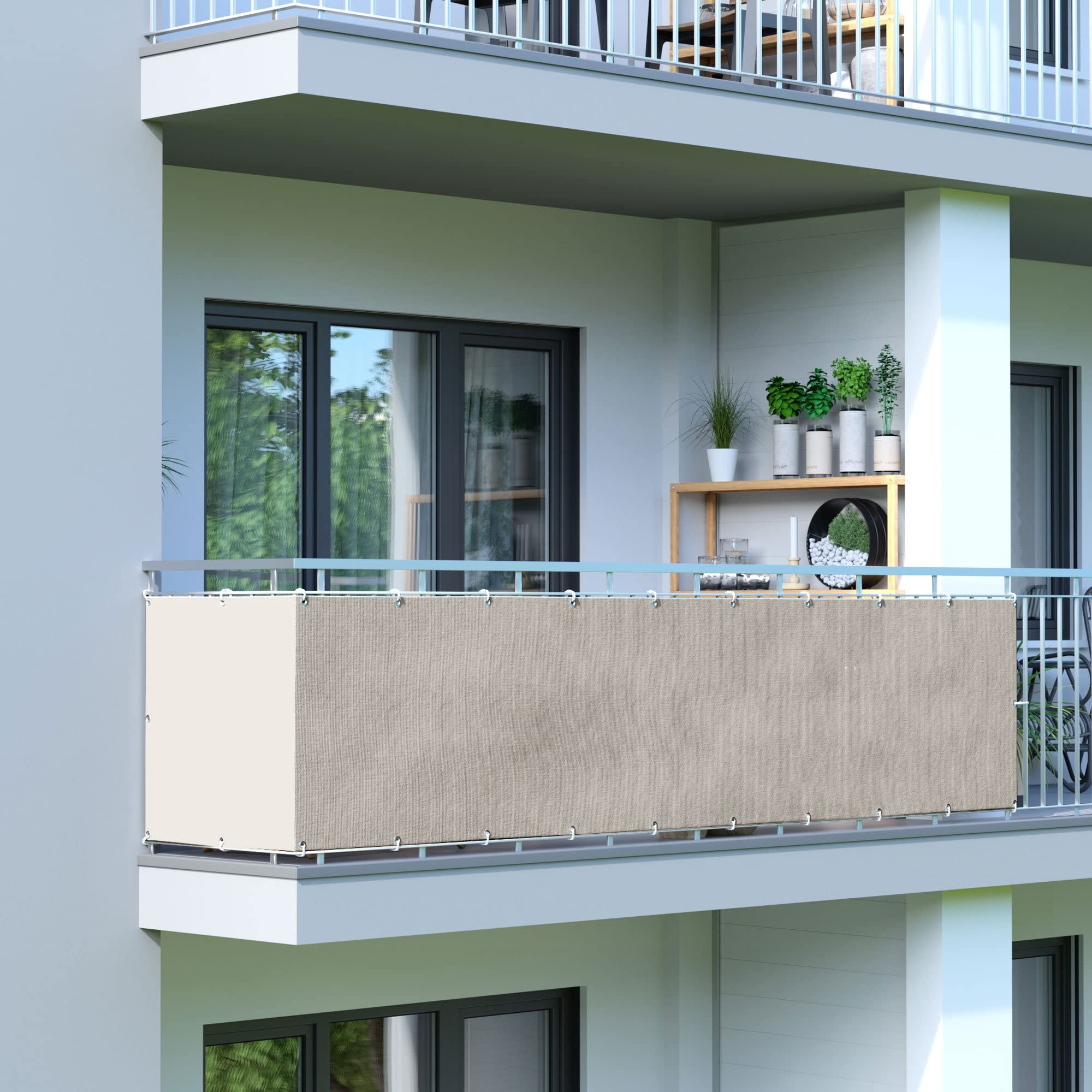jarolift Balkonbespannung Basic, Balkon Sichtschutz Windschutz Sonnenschutz Balkon-Verkleidung, Wasserdicht, 600 x 90 cm, (24 Ösen) Creme