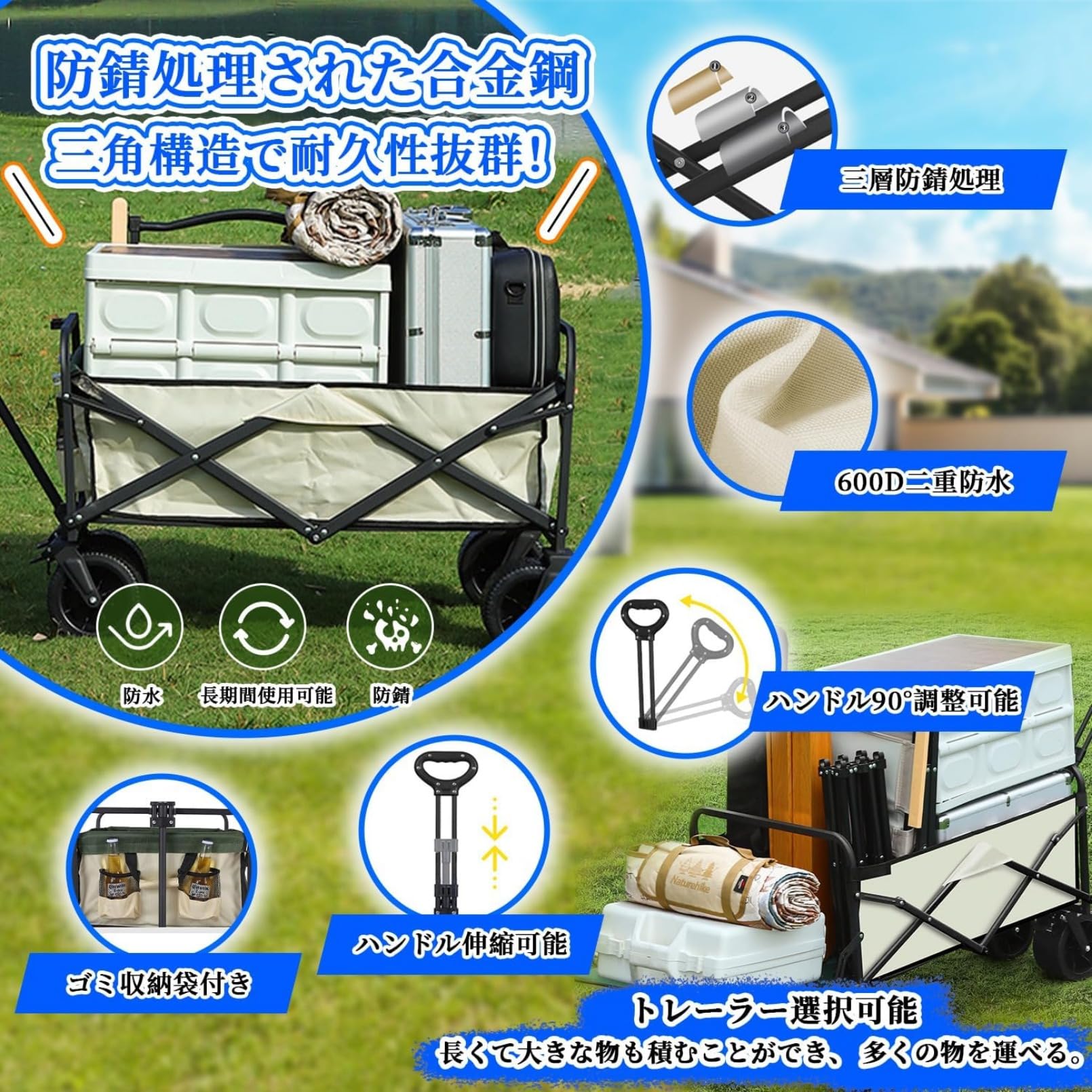 Amazon.co.jp: キャリーワゴン 大容量 折りたたみ 2025新型 キャリー