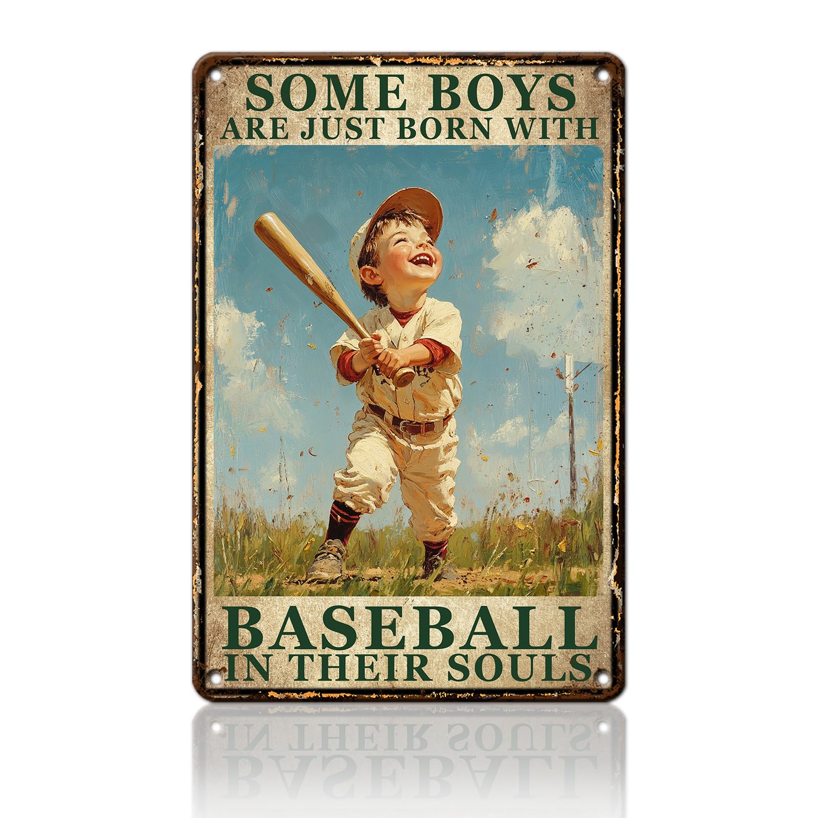 Anceky Vintage Some Boys Are Born With Baseball in Their Souls Baseball Metal Sign Retro Tin Sign Wall Decor for Plub Porch Home Garage Farmhouse 12×16 Inch
