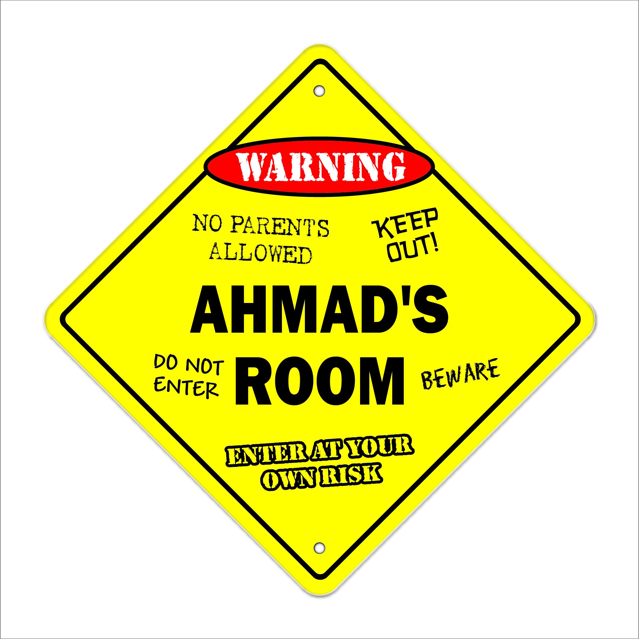 Ahmad's Room Sign Crossing Zone Xing | Indoor/Outdoor | 12" Tall Plastic Sign kids bedroom decor door children's name boy girl