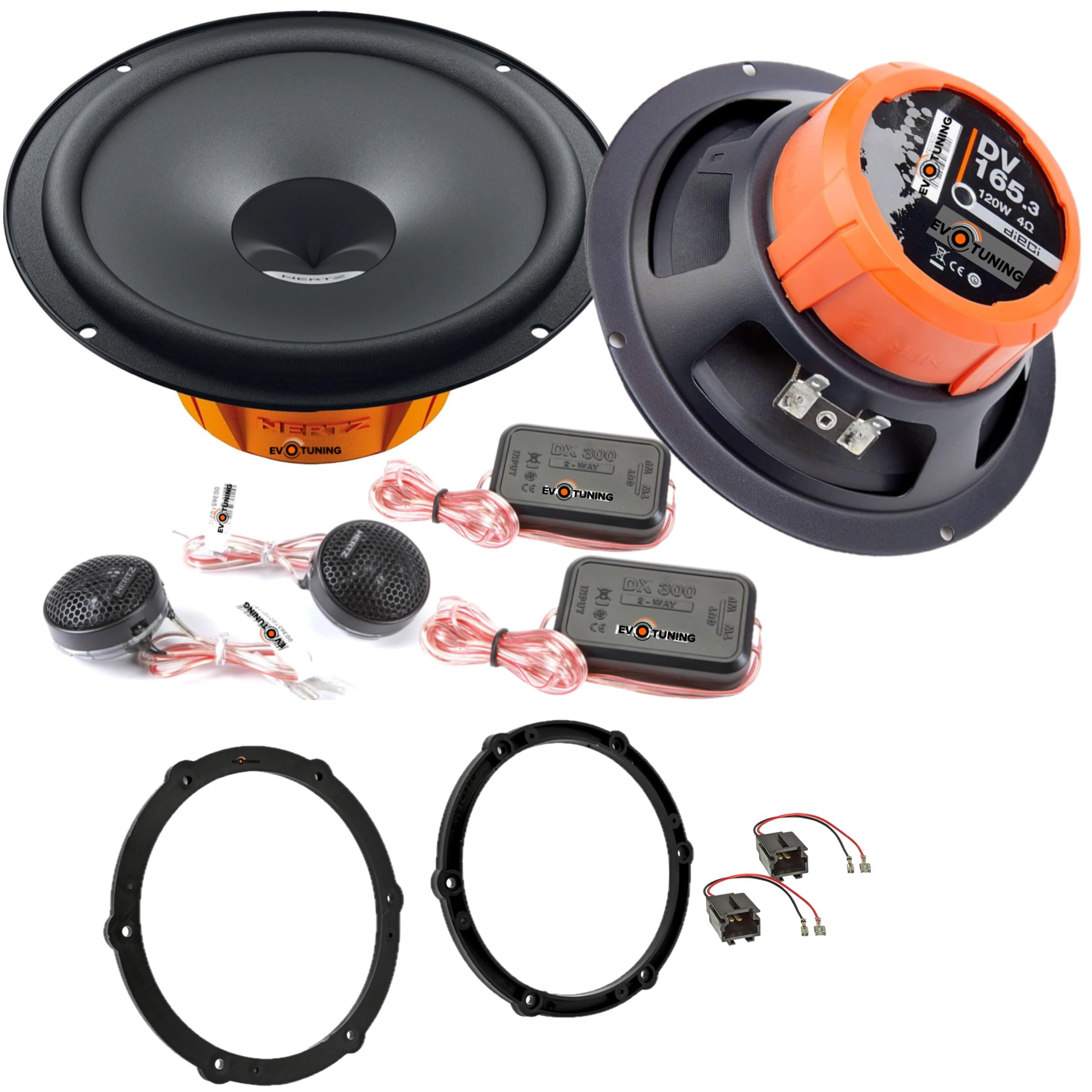 Kit Casse Altoparlanti per Peugeot 208 Anteriori o Posteriori (5 Porte) compatibile con Hertz DSK 165.3 Set 2 Woofer +2 Tweeter +2 Crossover +2 Anelli 2 Connettori (No Plug and Play)