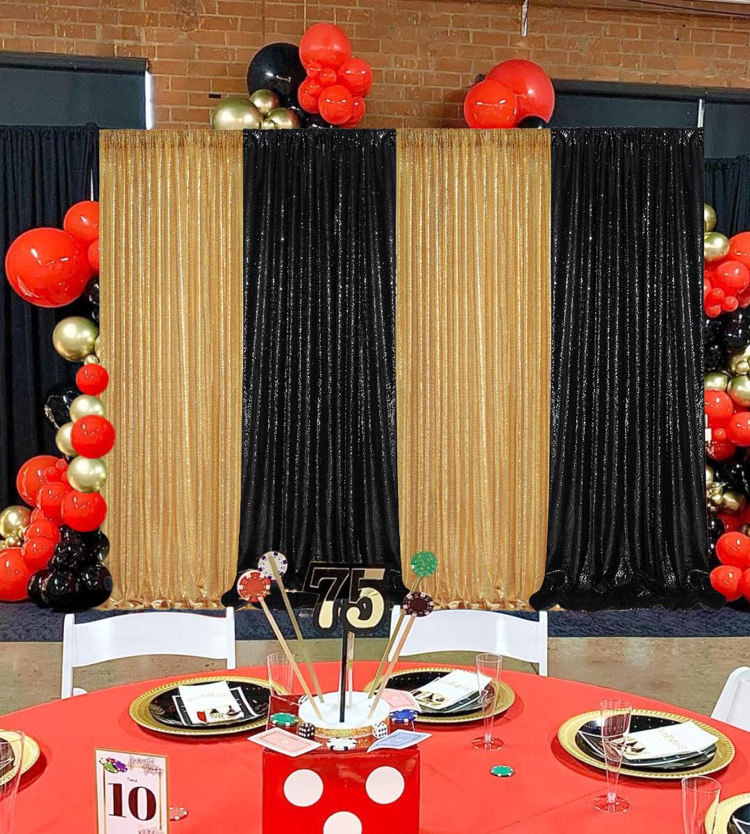 4 pezzi Tenda con paillette - 60x240cm Sfondo a Tende con Sequin per Laurea Scuola Feste Decor feste di compleanno, matrimonio, palcoscenico -Nero