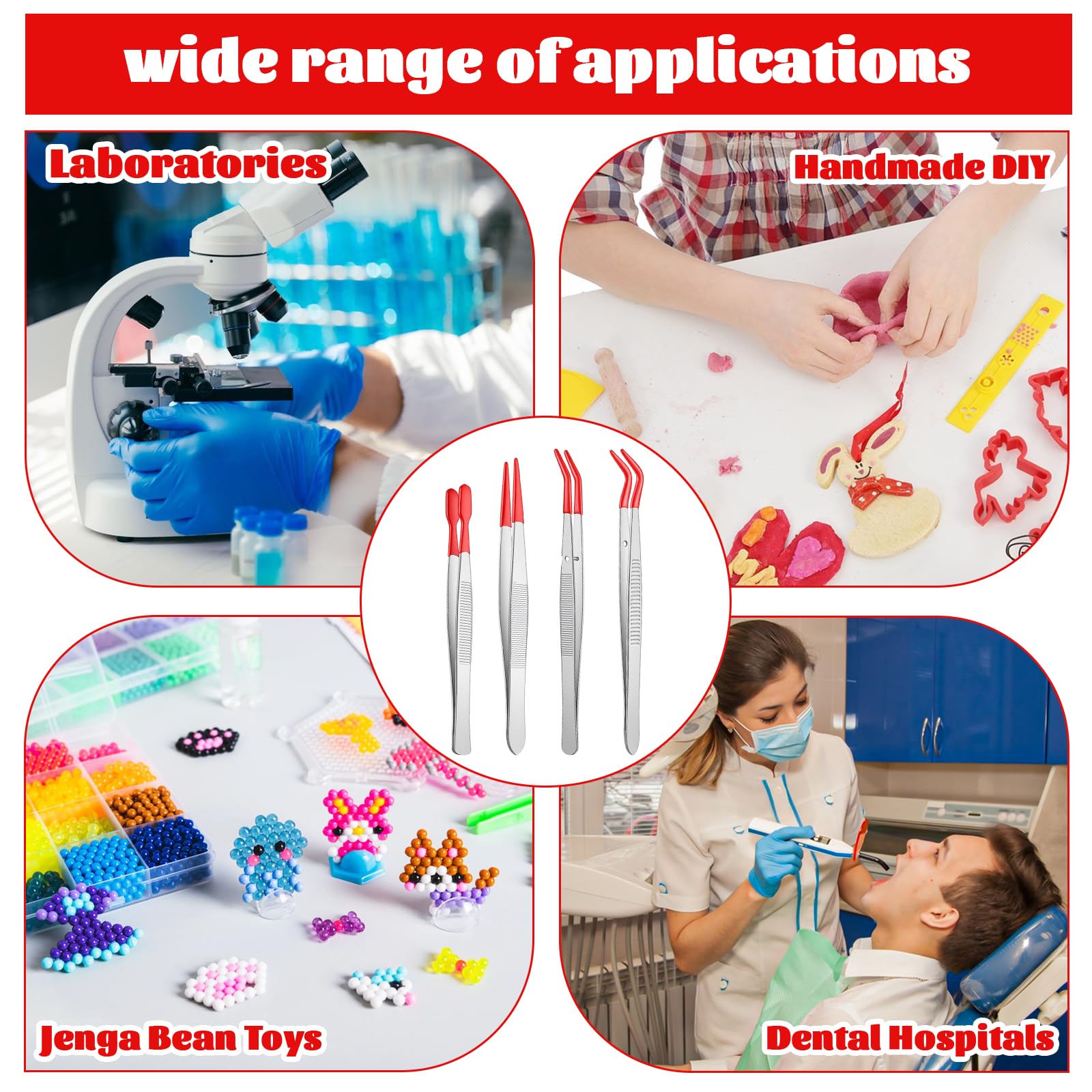 YBEATY 4 Pcs Tweezers With Rubber Tips PVC Silicone Coated Long Bent And Straight Flat Tip Long Bent Tweezer Precision Tweezers For Stamps Coins - View #6