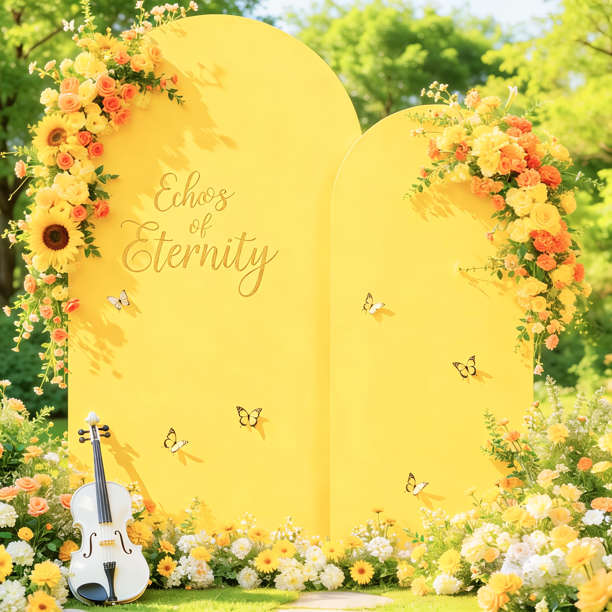 Yellow Arch Backdrop Cover, Set of 2 Spandex Fitted Stretchy Arch Stand Covers, 2-Sided Round Top Chiara Backdrop Cover for Party Birthday Ceremony