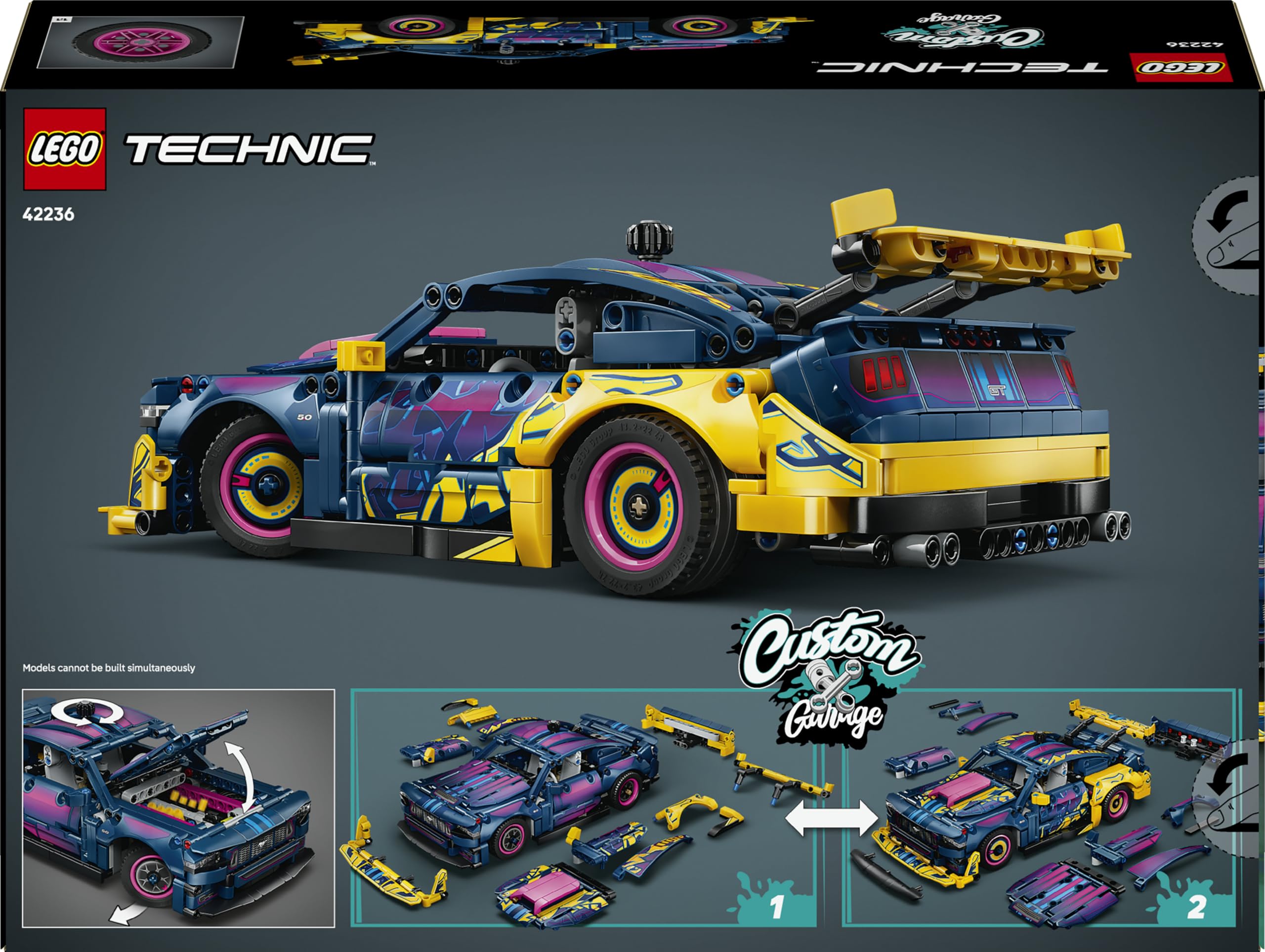 LEGO Technic Taller de Tuning: Coche Ford Mustang GT de Juguete – Kit de Maquetas con Motor V8, Dirección en la Parte Superior y Partes Intercambiables – Regalo para Niños de 10+ Años – 42236