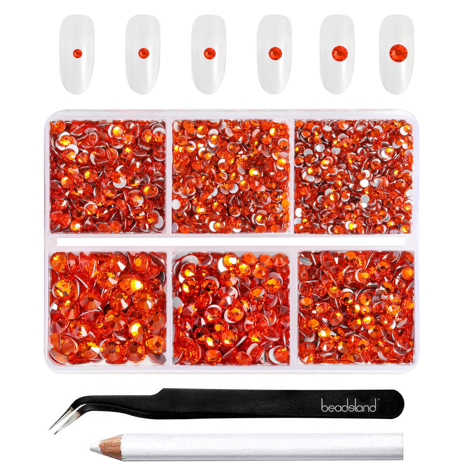 Beadsland Flatback Rhinestones, Orange, Mixed 6 Sizes 4300pcs