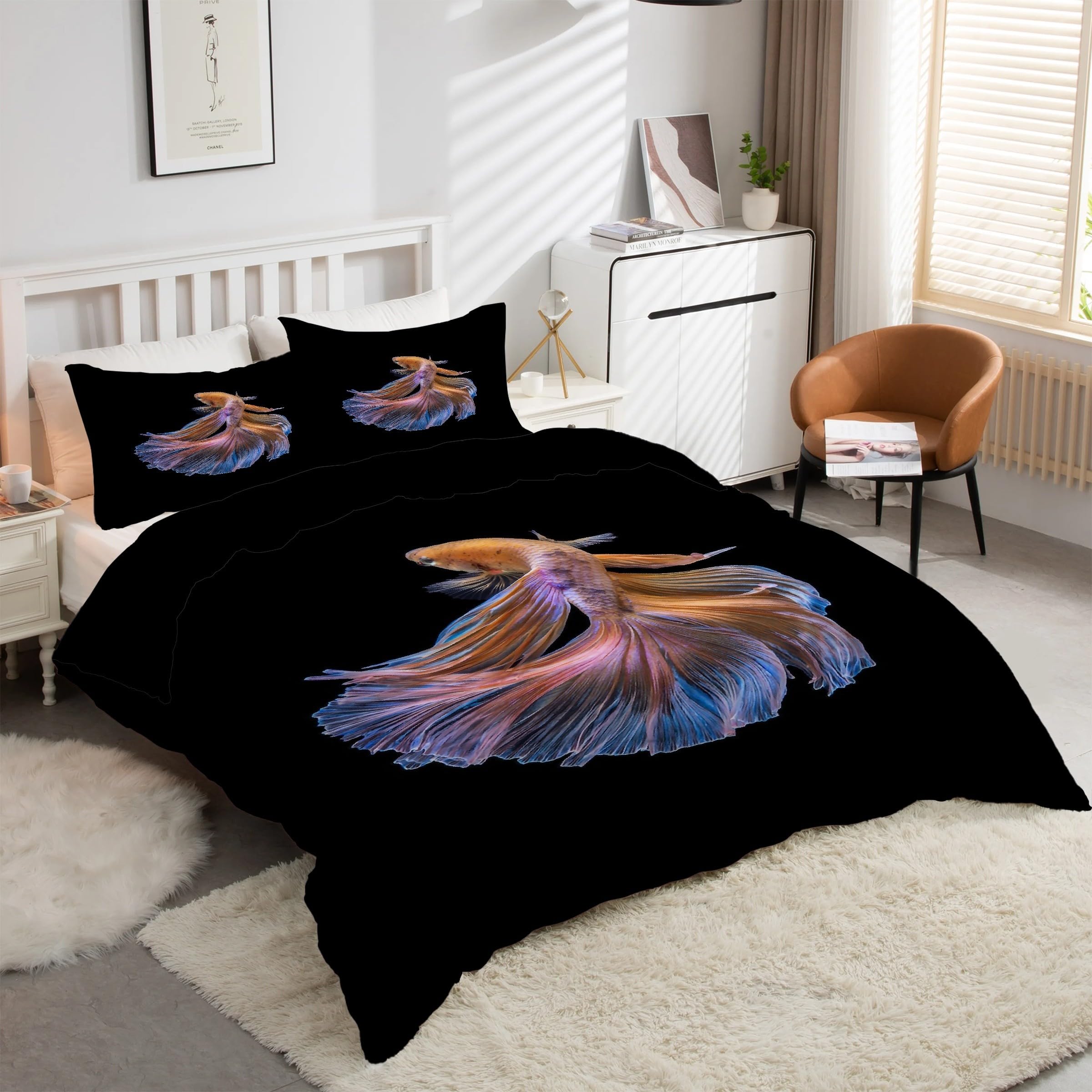 Parure de lit poisson combattant rose 200x200 pour une décoration de chambre moderne