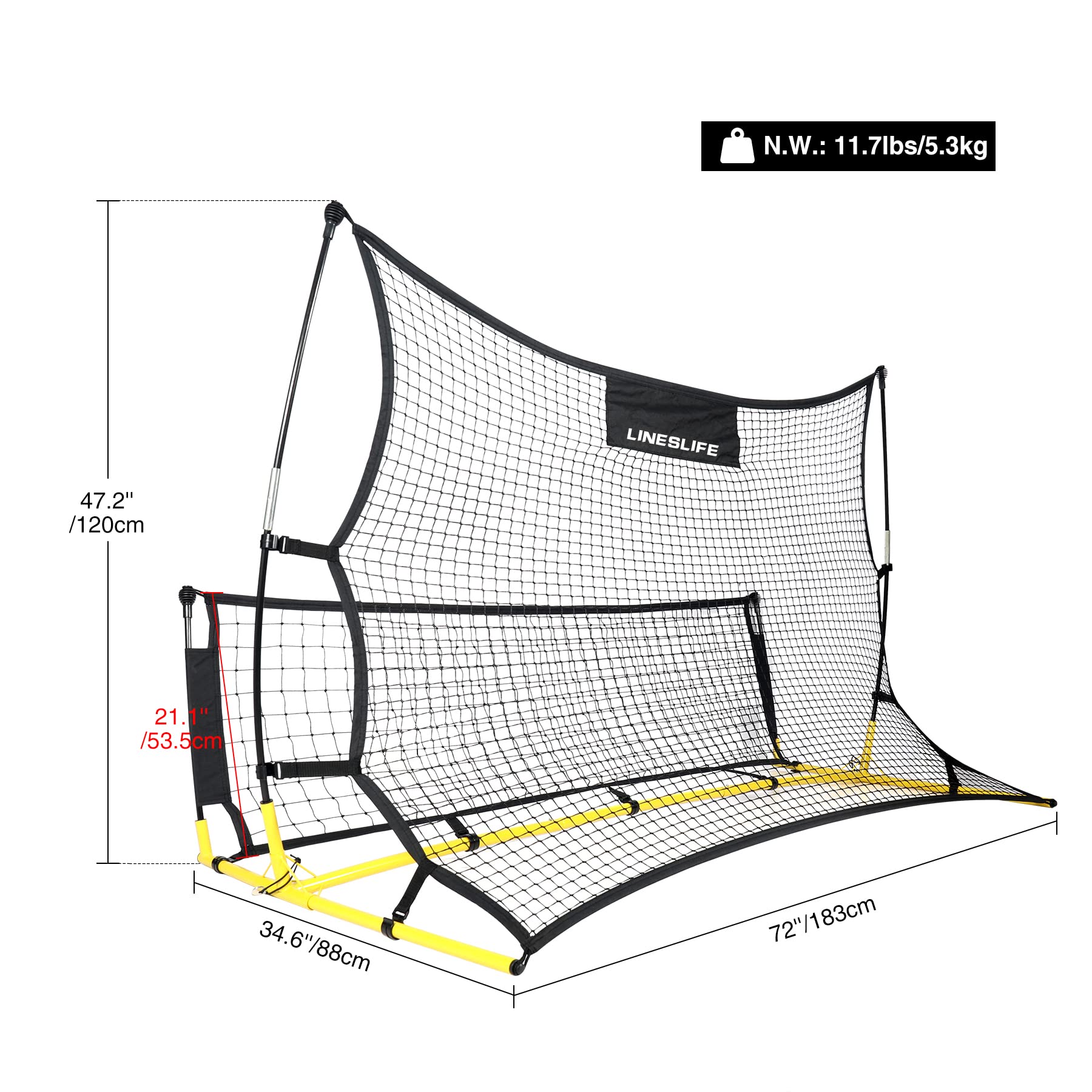 Lineslife Portable Soccer Rebounder Net, 2-in-1 Soccer Goal Net 6ft x 4ft, Dual Side Soccer Trainer for Team or Solo Soccer Training, Yellow and Black 6ft×4ft