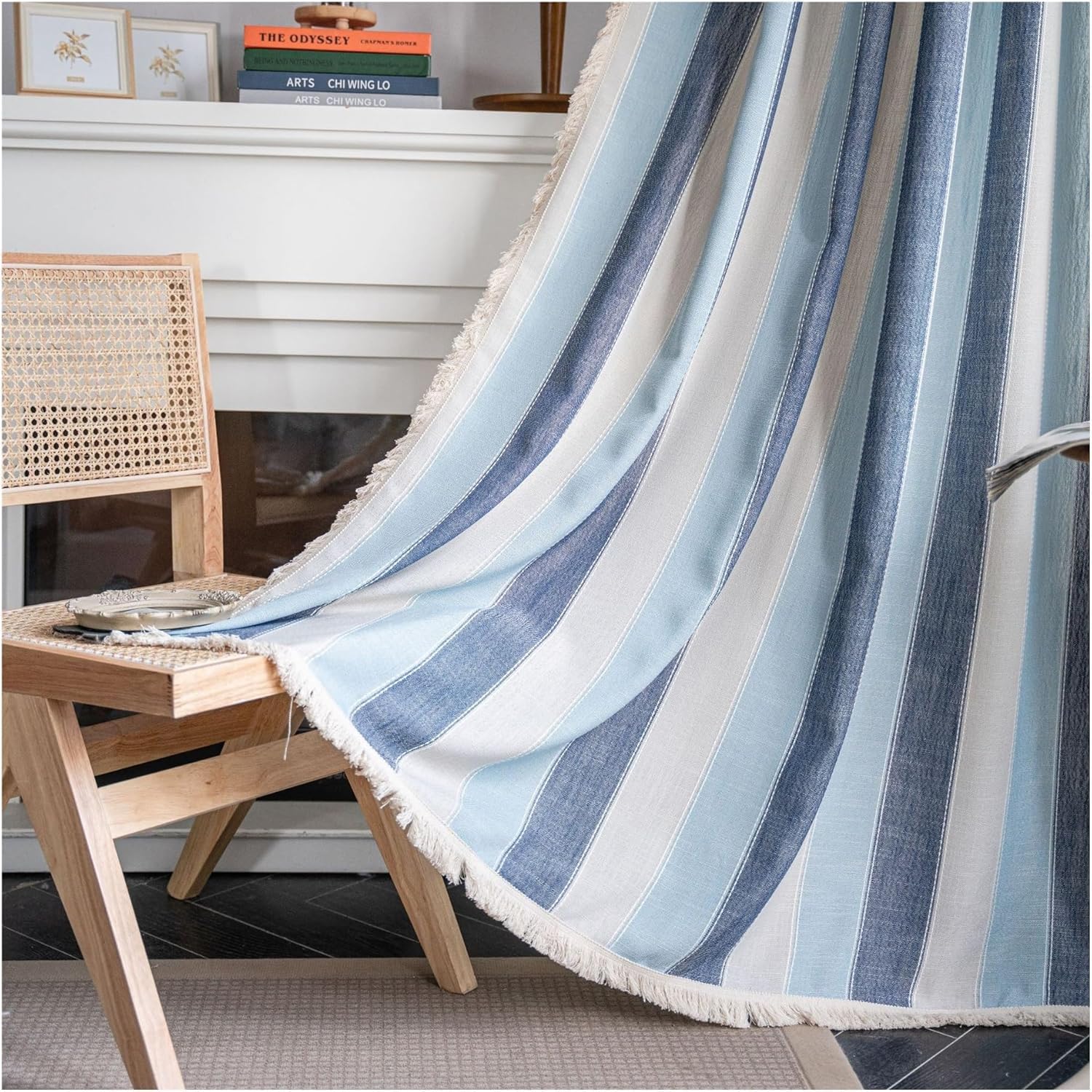 Tende in lino e cotone a 1 pannello, a righe, stile rustico, con tasca per bastone, con tasca per bastone, semi-oscuranti, stile rustico, per sala da pranzo, soggiorno e camera da letto (133 x 213 cm,