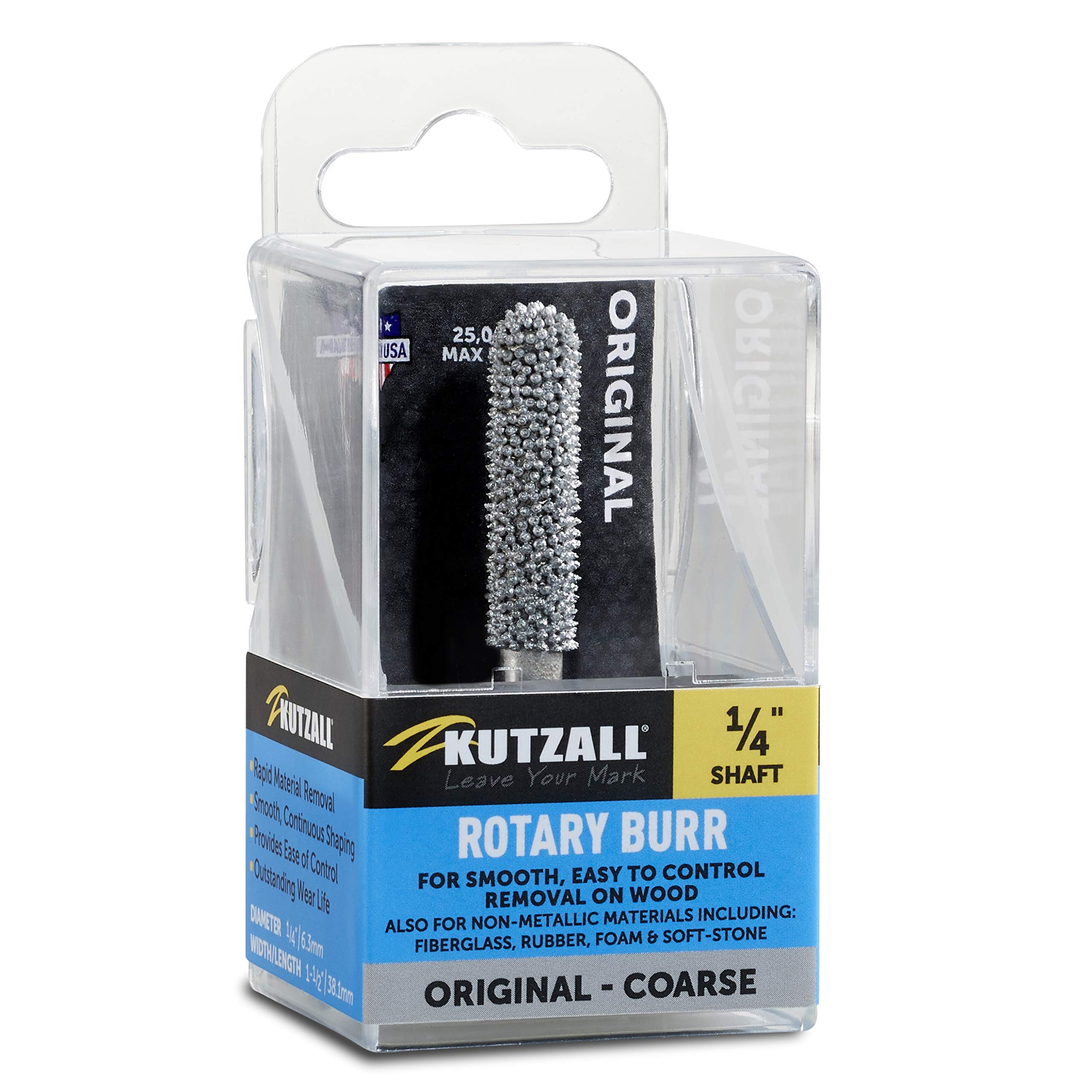 Kutzall Original Ball Nose Rotary Burr, 1⁄4" Shaft, Coarse -Wood Carving Bit for Bosch, DeWalt, Milwaukee, etc. Abrasive Tungsten Carbide, 1⁄4" (6.3mm