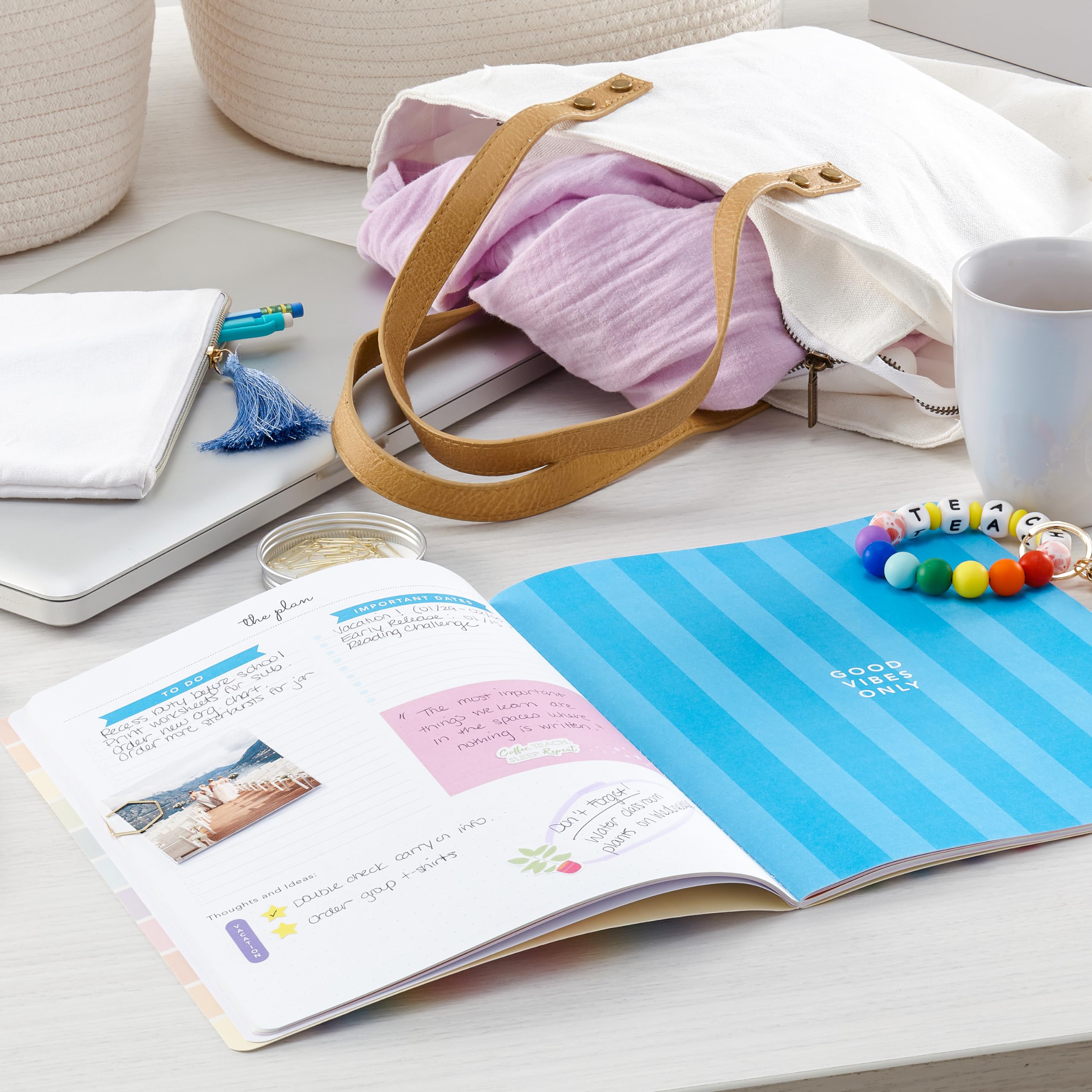 Astrobrights Undated Teacher Planner, 14-Month Layout, Flexible Cover, 8.5" x 11", Premium 28 lb. Paper, 200 Stickers, Good Day Rainbow (91161) - Image 3