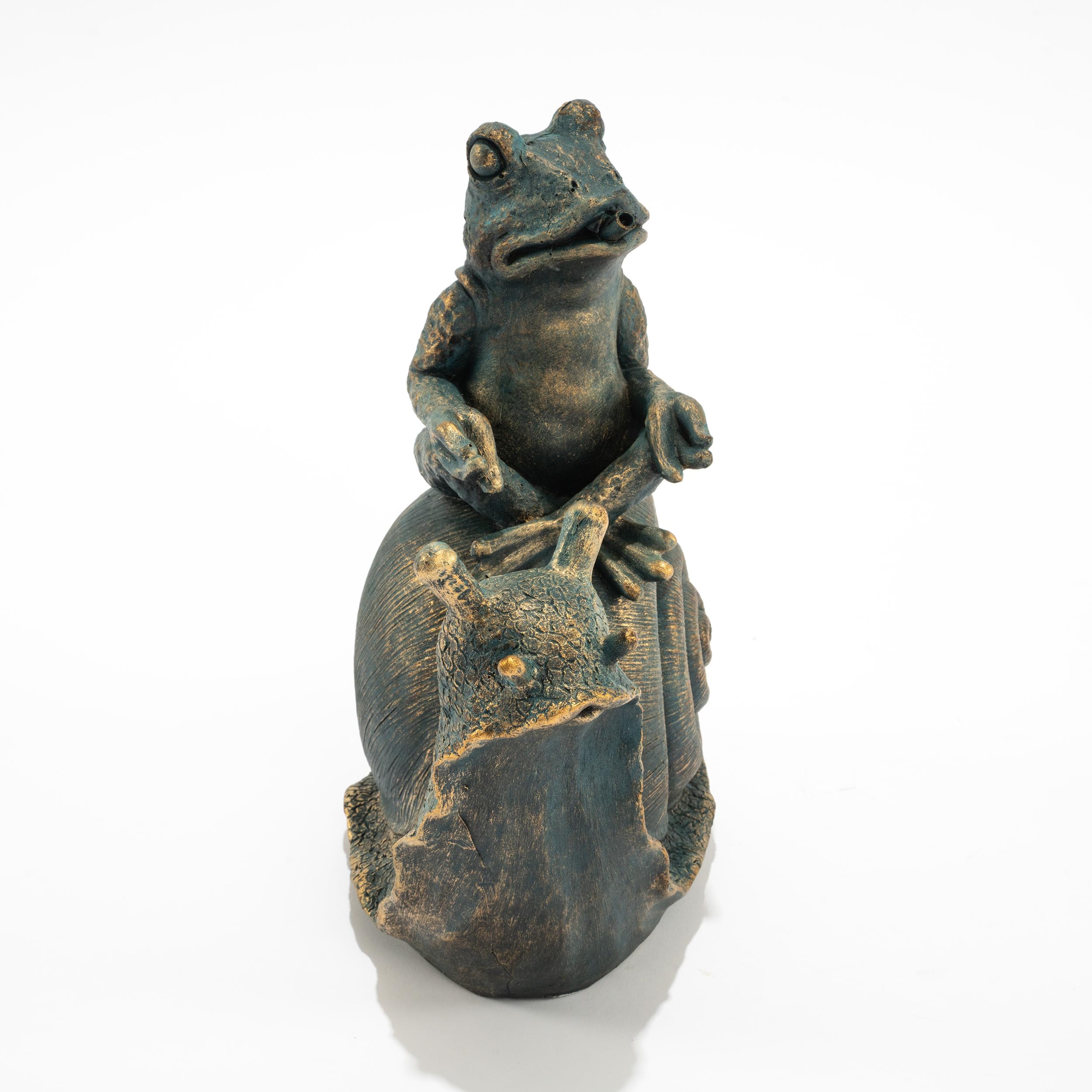 Esotec Wasserspeier Schnecke mit Frosch Lilly & Nelly im Altkupfer-Design, Brunnenfigur für Teich & Garten aus Polyresin, Gartenfigur mit 2X 2m Schlauch, 24,5x14,5x28cm 100775