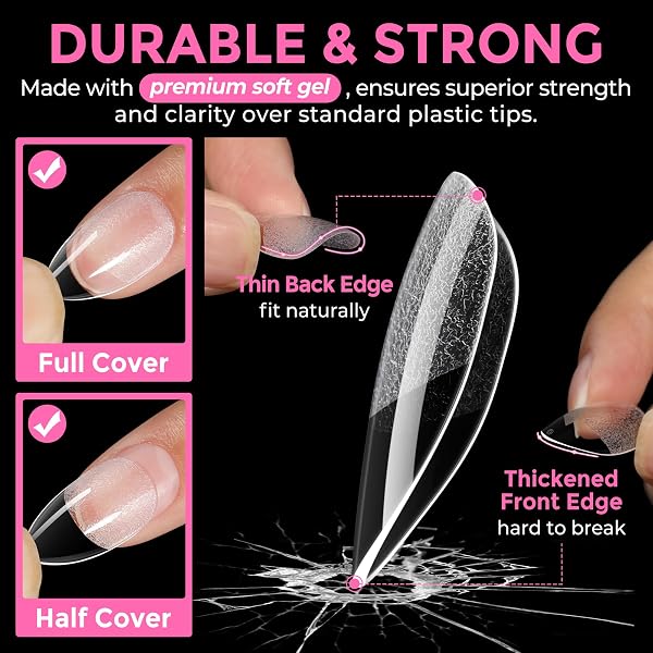 UNA GELLA Capsule Americaine Ongle Amande Court, 216 Pièces 12 Tailles Capsules Ongles Pose Gel Préformées pour Extensions Acryliques Complètes DIY pour Salon à Domicile - 5