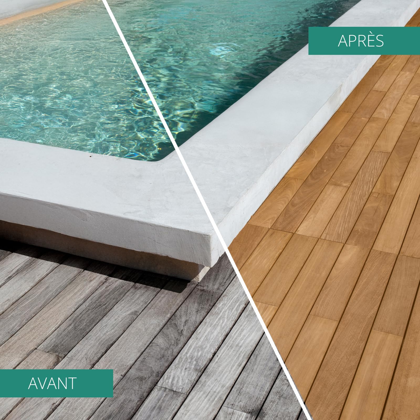 V33 Saturateur bois extérieur Naturel mat 5L - Haute résistance eau chlorée, UV et graisse - Sans essuyage et non glissant