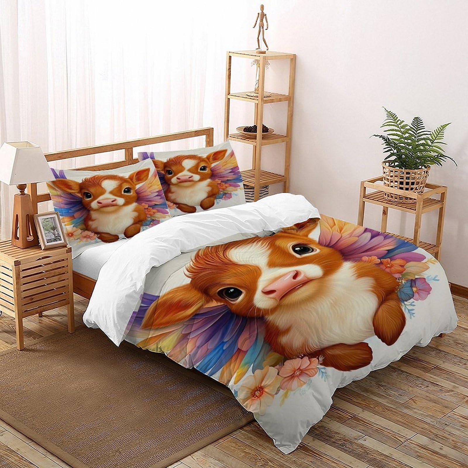 Housse de couette Highland Cattle 260x220 en microfibre avec taies d'oreiller