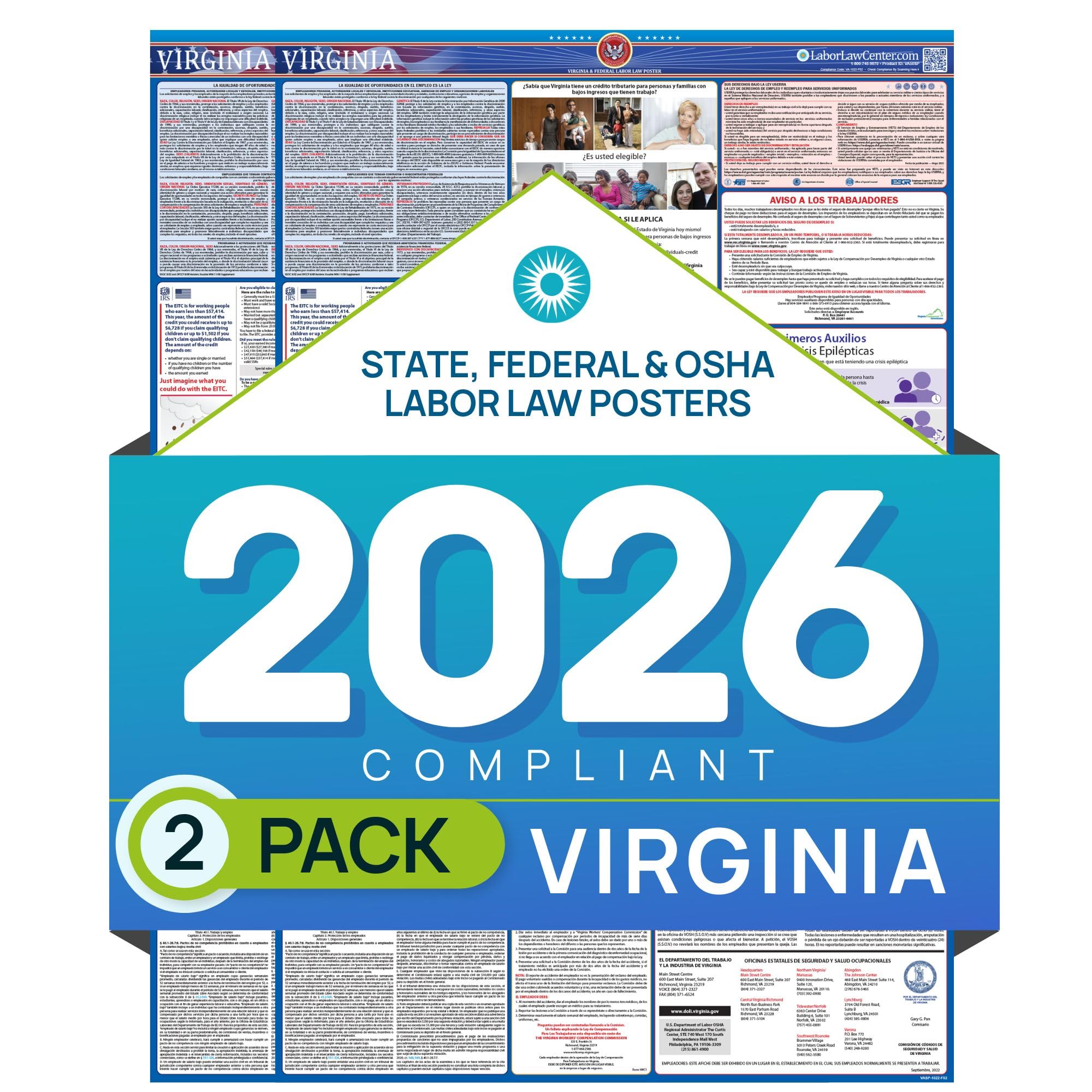 Virginia 2026 Labor Law Poster – State & Federal Compliance – OSHA, EEOC, FMLA, Minimum Wage – Durable, Laminated & Waterproof Workplace Employment