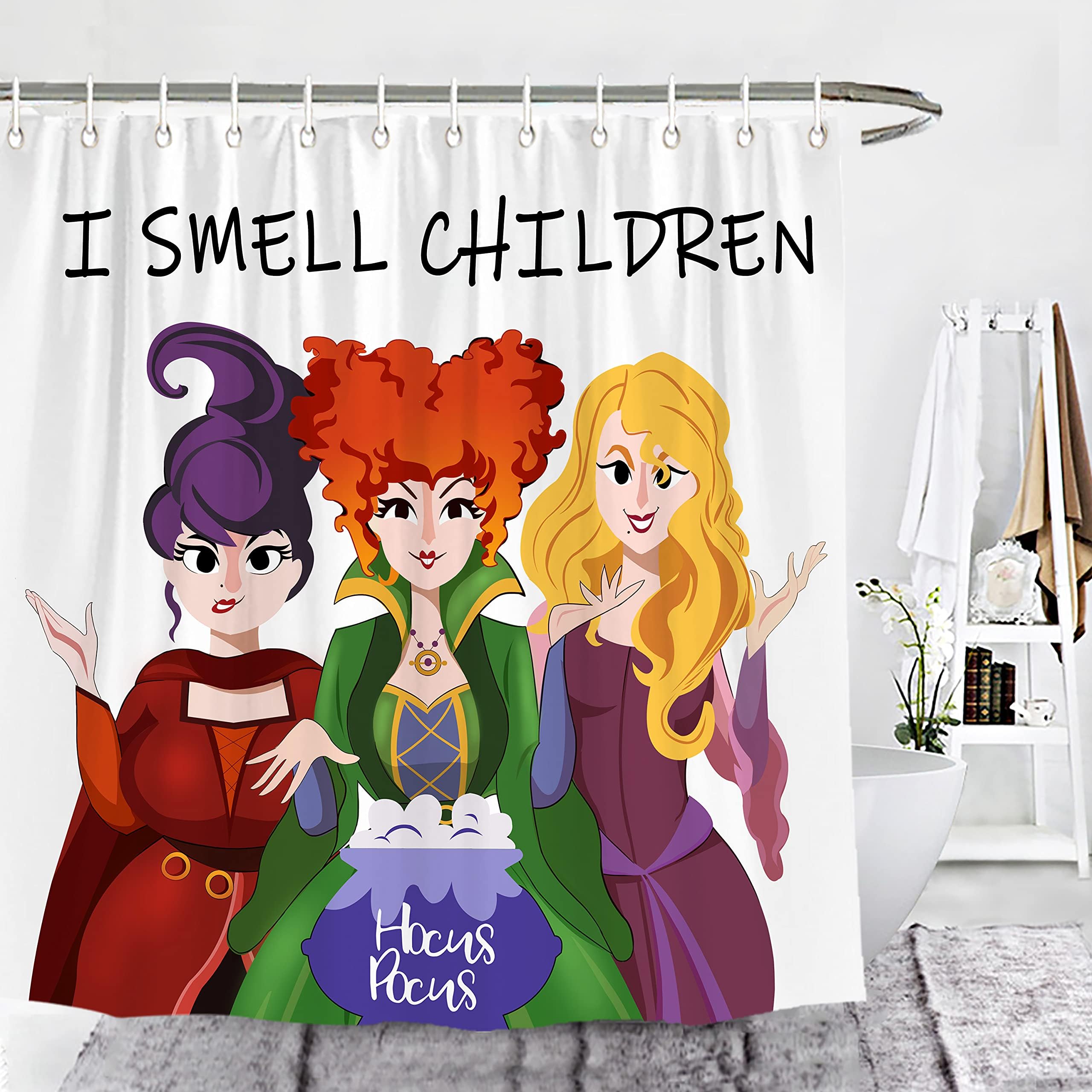 Wencal Halloween Sanderson Sisters I Smell Children Shower Curtain Witches Hocus Pocus Bathroom Decor 72 x 72 Inches