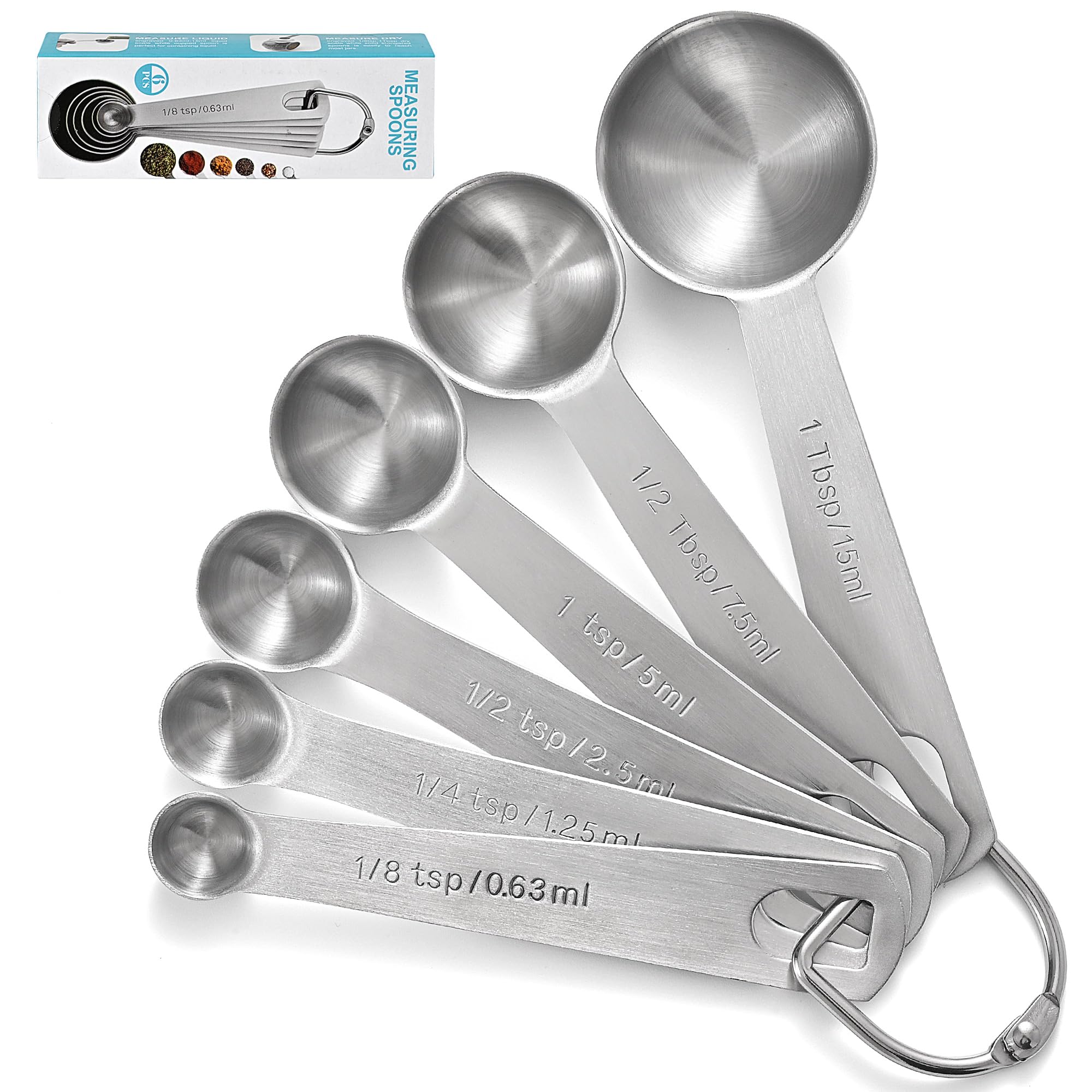 Measuring Spoons Used to Measure Various Dry and Liquid Ingredients, Useful Gadgets for Kitchen, Stainless Steel 6-piece Set