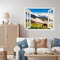 Vista 23 de wall26 Adhesivo de pared extraíble/mural de pared, vista de ventana, rústico, cielo nublado, árbol, lago, reflejo de naturaleza, desierto