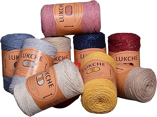 Miniatura 4 de Lukche Cordón de macramé brillante de algodón y poliéster de 0.118 in, 224 yardas, 75% algodón, 25% poliéster metálico, colorida bolsa de macramé de