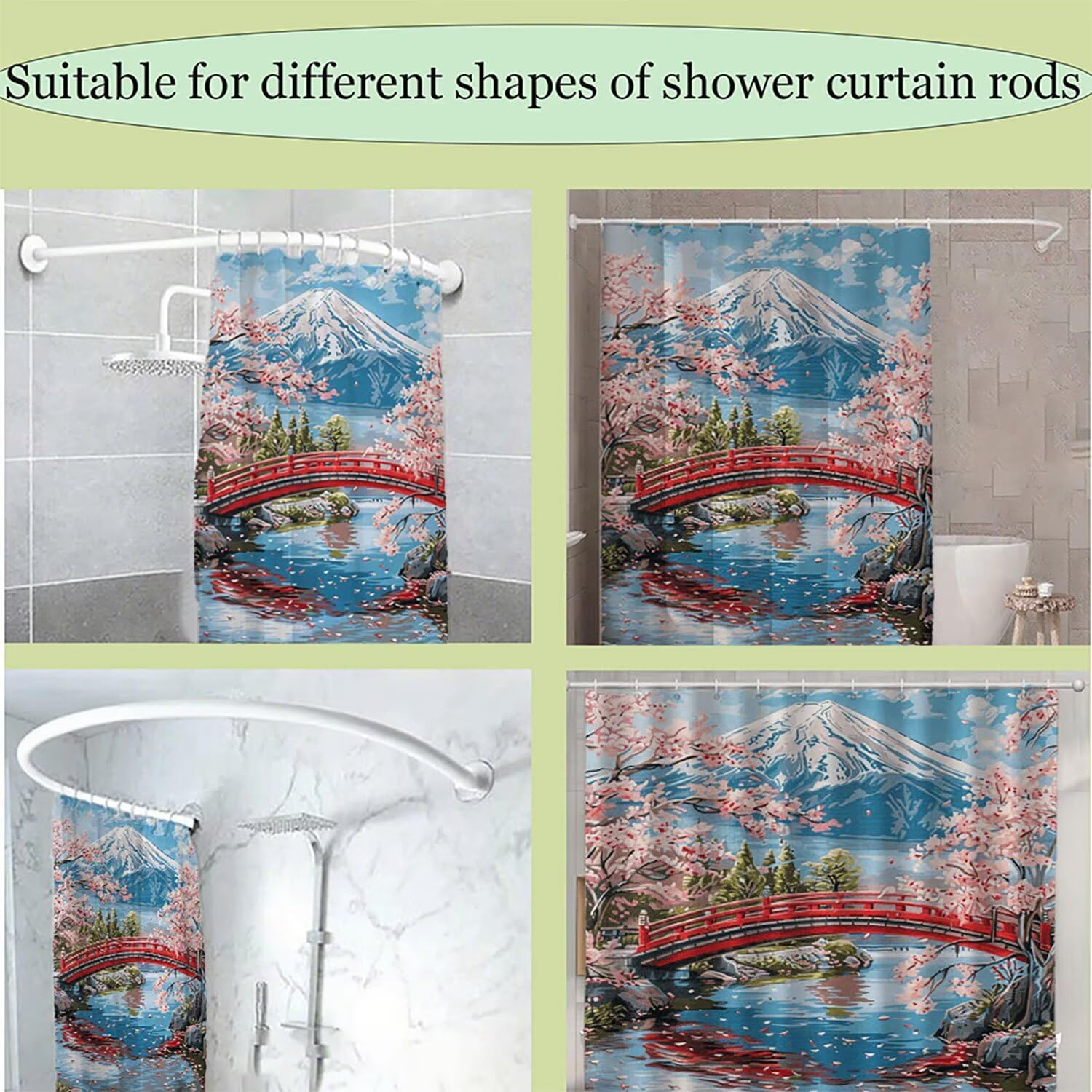 Cortina de Ducha Paisaje,Japón Cortina Ducha 180 x 200 cm,Cortinas de Baño Impermeable Poliester Lavable,Dobladillo Ponderado,Shower Curtain Secado Rápidopara Bañeras y Cuartos de Baño,Regalo G-633