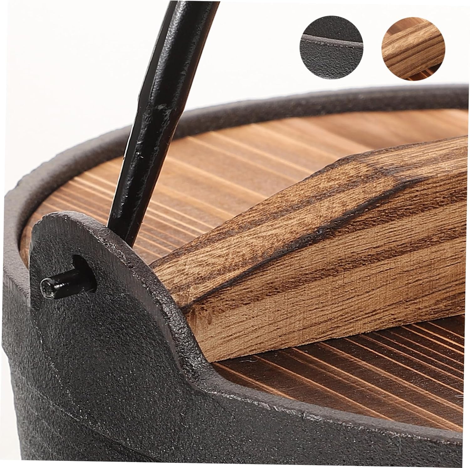 Lidded Iron Cooking Pot Japanese-Style Nonstick Soup Pot for Camping and Outdoor Cooking Durable Cast Iron Design with Wooden Cover for Stewing and Picnics
