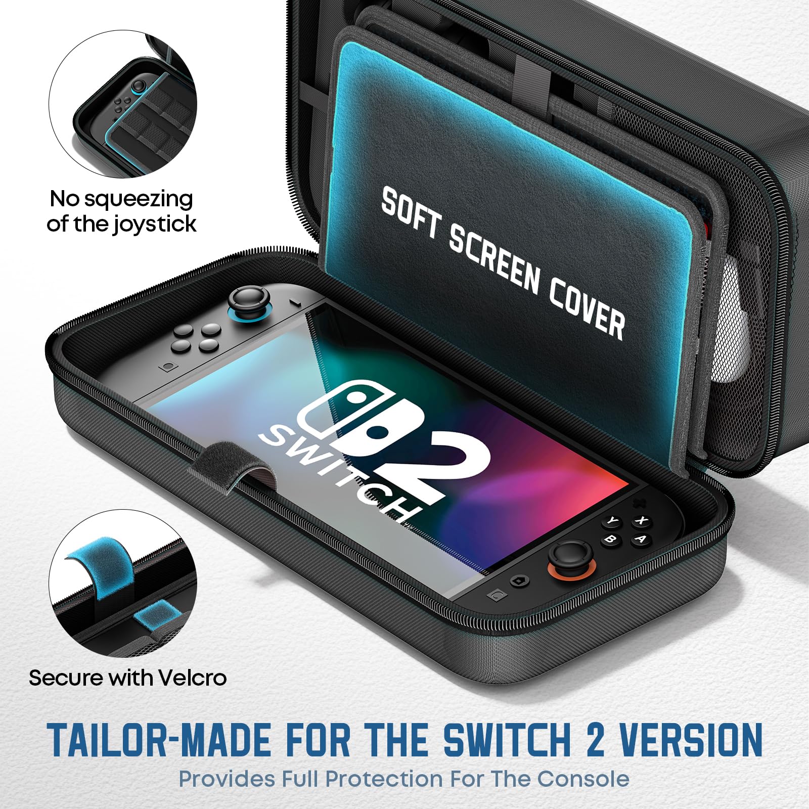 Funda para Nintendo Switch 2025, Bolsa de Transporte para Switch 2 para Joy-Con 2 y Consola, Funda de Viaje para Switch 2 para 24 Tarjetas de Juego y Accesorios, Organizador Cable y Adaptador-Negro - 3