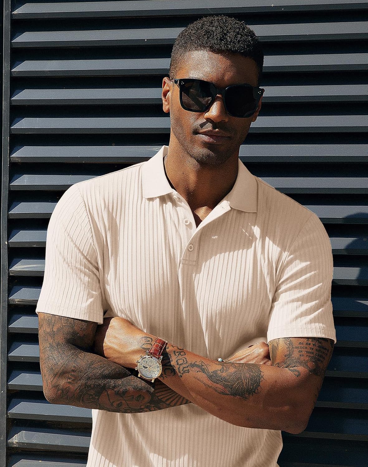 PJ PAUL JONES Mens Short Sleeve Texture Polo Shirts Casual Wrinkle Free Stretch Knit Golf Shirt Tops - Image 4