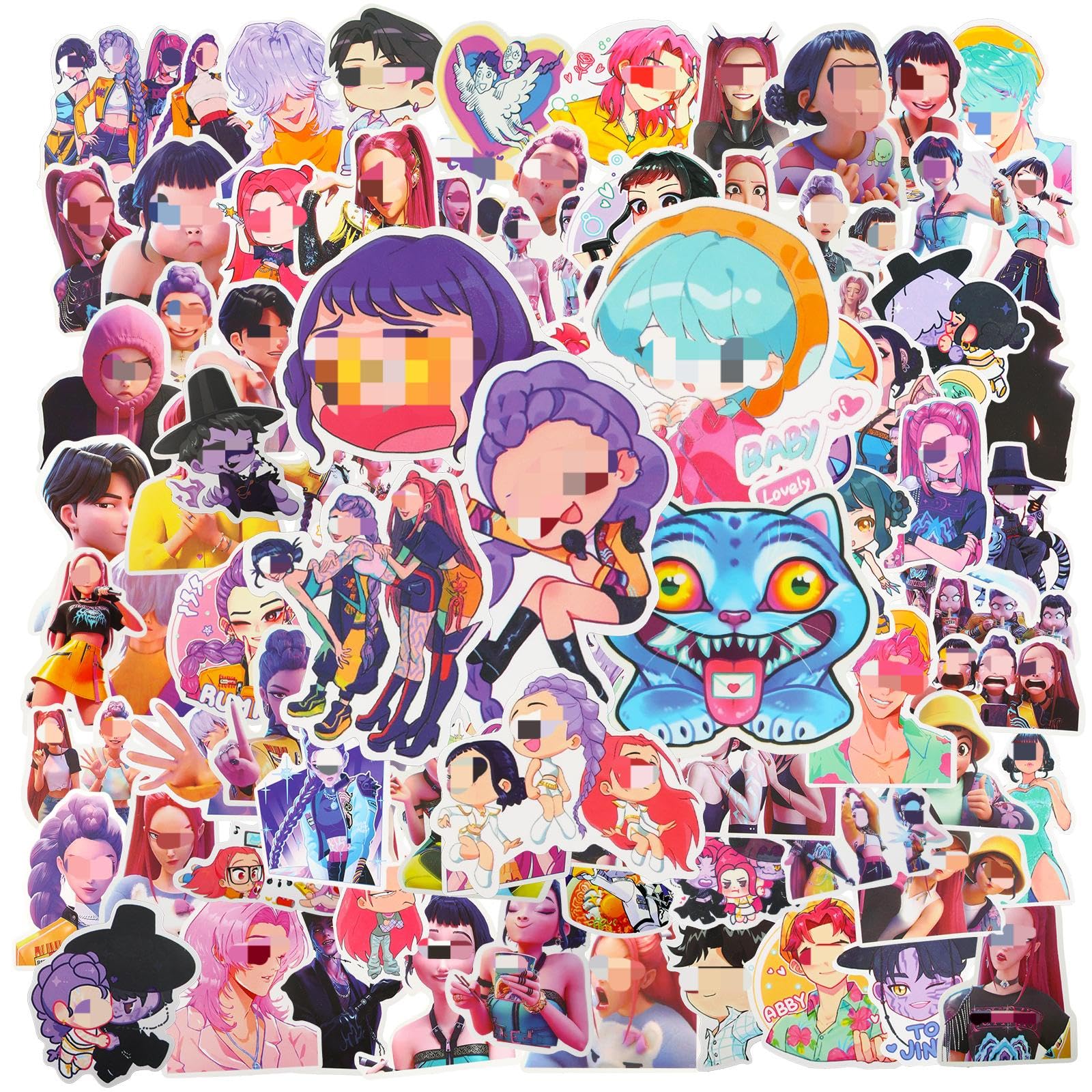 100PCS Demon Stickers, Cartoon Huntrs Stickers for Kids, Vinyl Waterproof Anime Decals Cool Trendy Decals for Water Bottles Laptop Guitar Skateboard Scrapbook — image 1
