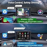 Vista 4 de Carplay - Pantalla para coche con Apple CarPlay/Android Auto, estéreo inalámbrico de 7 pulgadas, pantalla táctil portátil para auto con Bluetooth