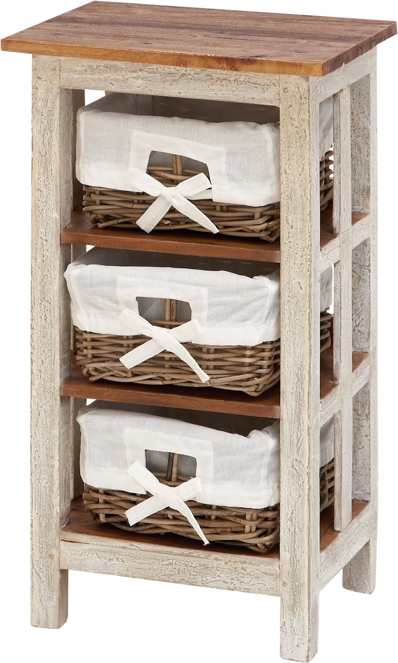 Deco 79 Wood 3 Baskets Storage Unit, 15" x 12" x 29", White