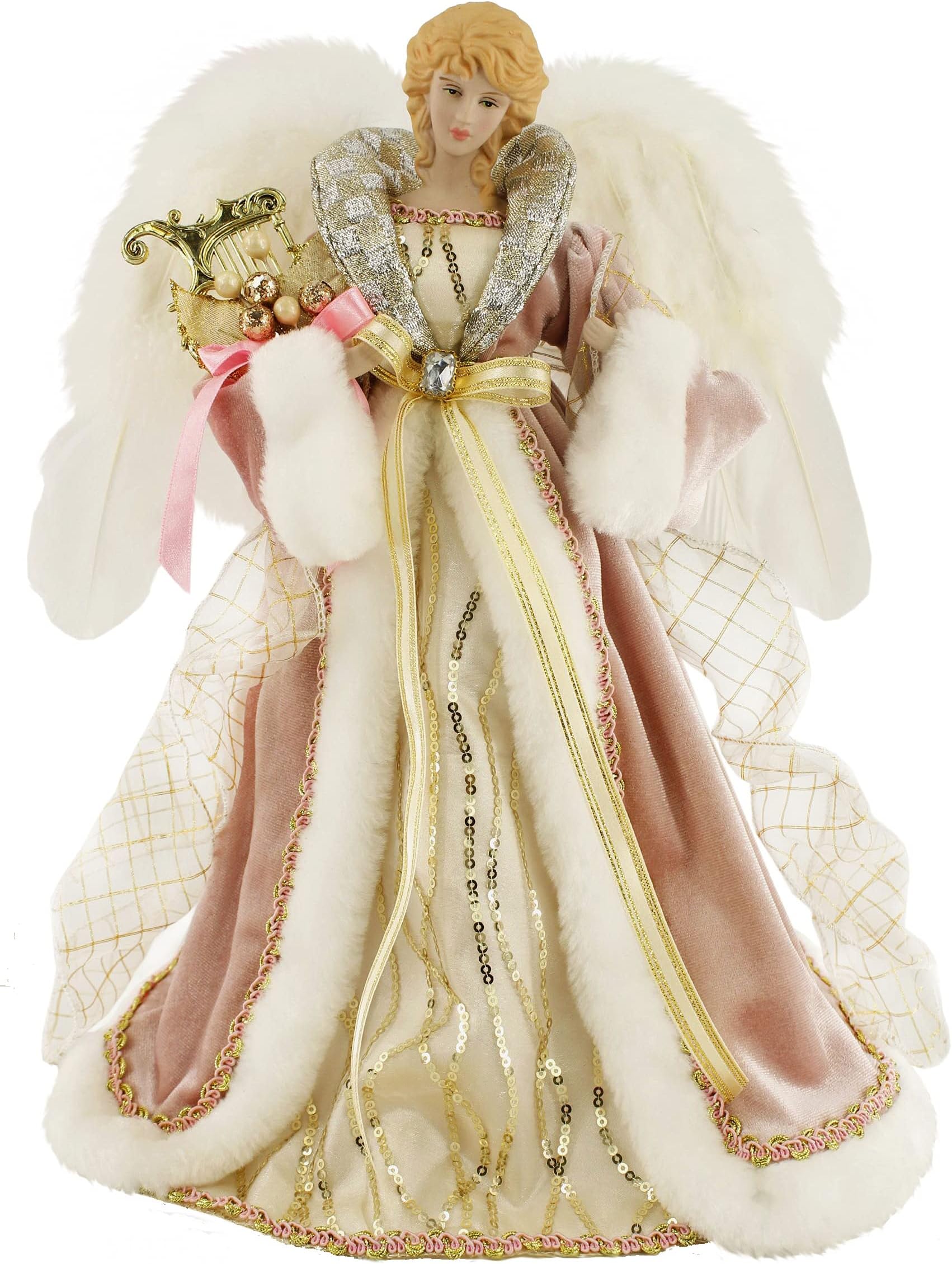 Windy Hill Collection 14" Inch Standing Warm Rose Gold Angel Christmas Tree Topper or Table Top 514121