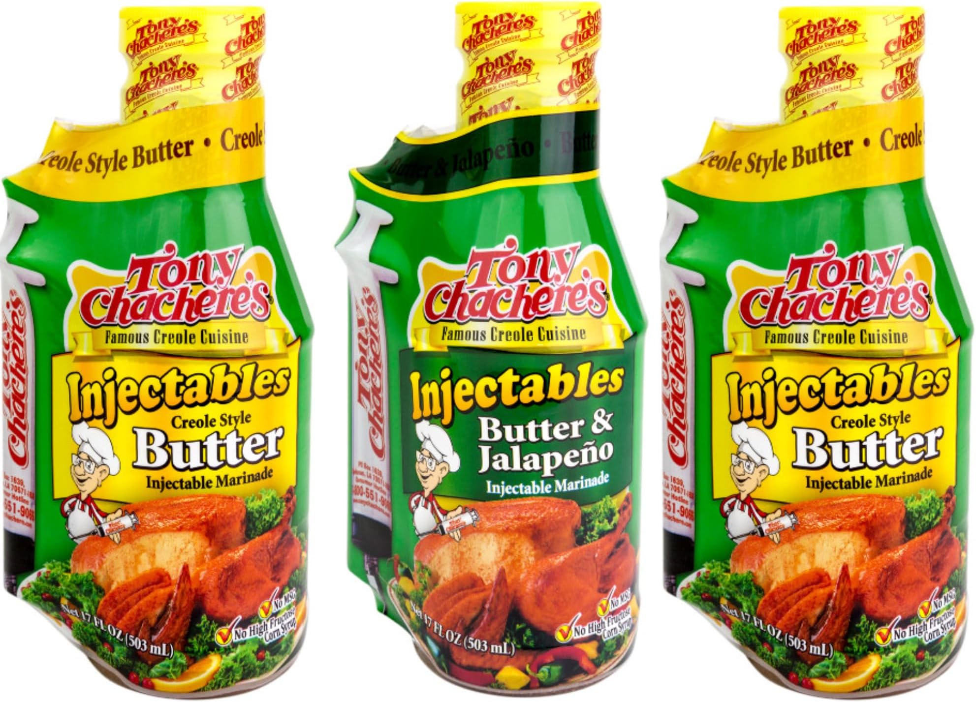 Tony Chachere Injectable Marinade Variety Pack, 2 Butter and 1 Butter and Jalapeno, 17 Fl. Oz, 3 Count