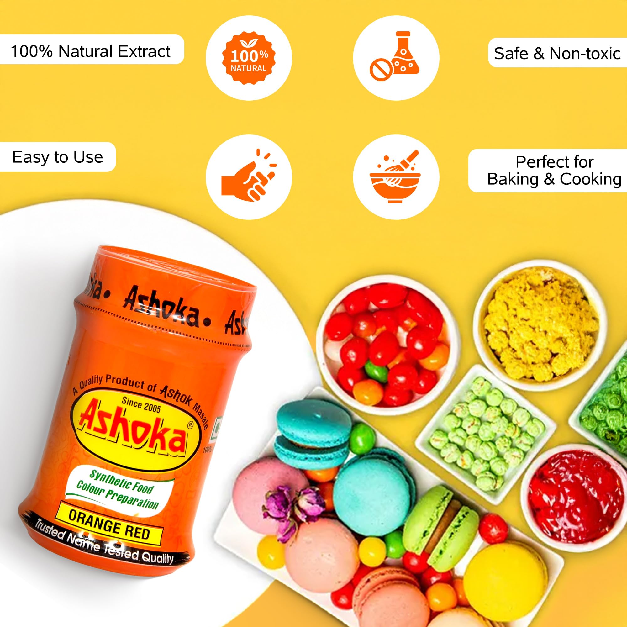 ASHOKA Red Food Colour Powder - Natural Extract for Cake, Biryani, Sweets, Desserts, Ice Cream, Beverages & Baking - Vibrant Edible Colorant - 80g Each (Pack of 4) 2