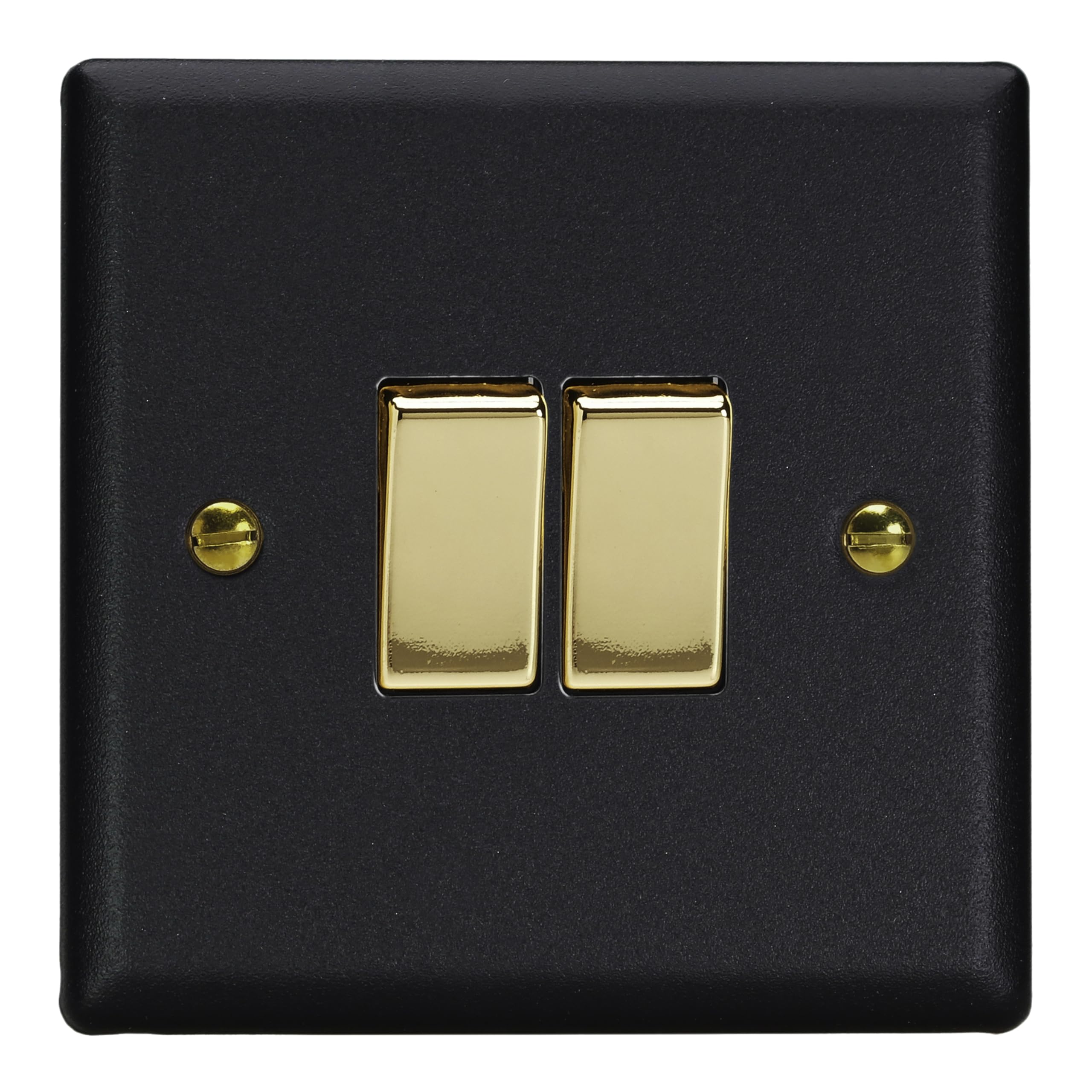 Varilight Double Rocker Light Switch 2-Way - Vogue Matt Black With Polished Brass Rockers, XY2V.MB