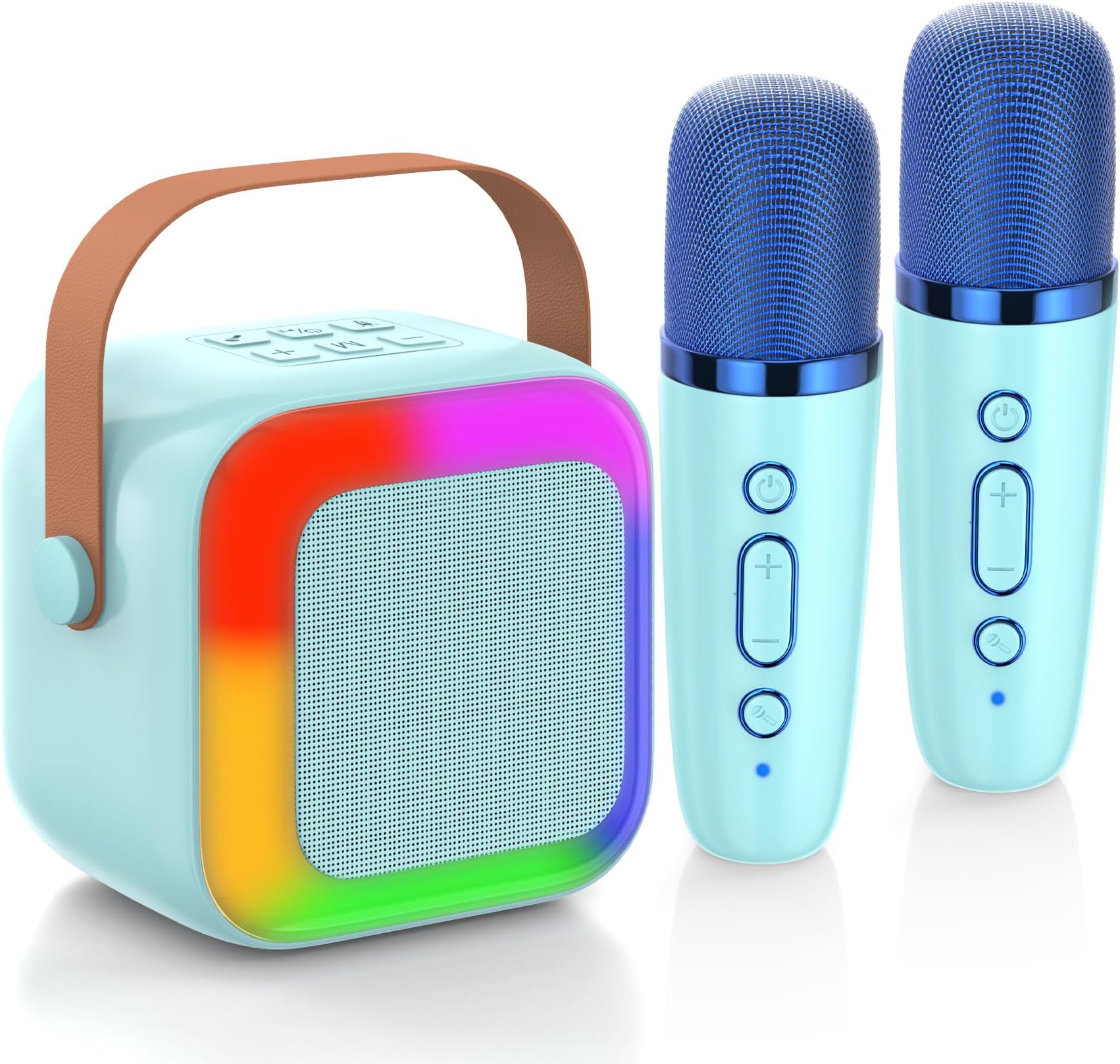Karaoke Machine for Kids Adults,Mini Portable Bluetooth Speaker with 2 Wireless Microphones and Colored Lights, Birthday Gifts for Girls Boys 3, 4, 5, 6, 7, 8, 9, 10 +Year Old Teens (Blue)