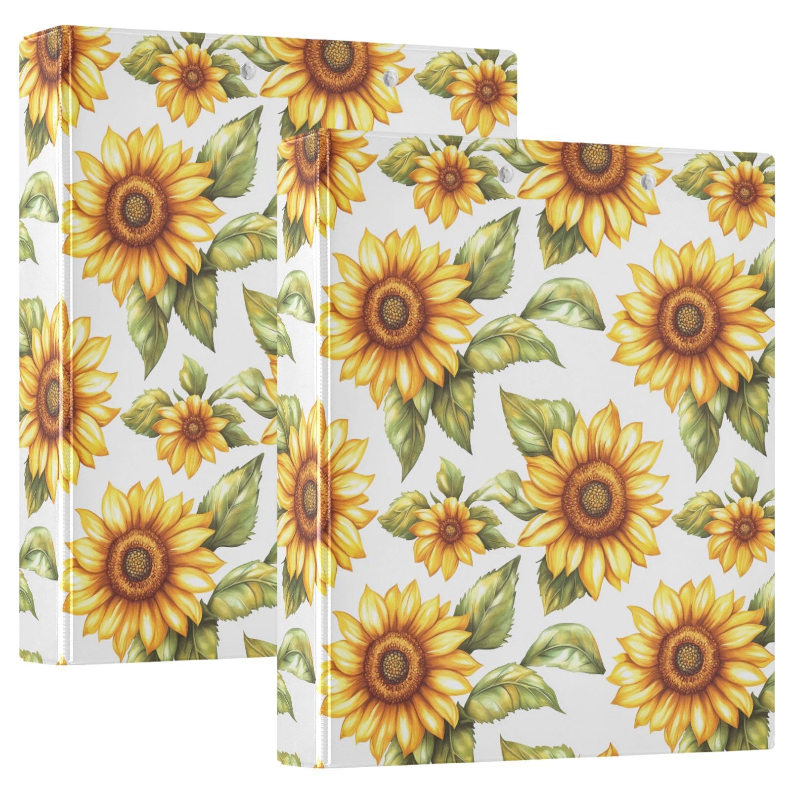 A4-Ordner mit 3 D-Ringen, Sonnenblumen-Blätter, A4, 2 Stück mit 200 Blatt, für Kinder, Schulbedarf, Damen, Herren, Büro