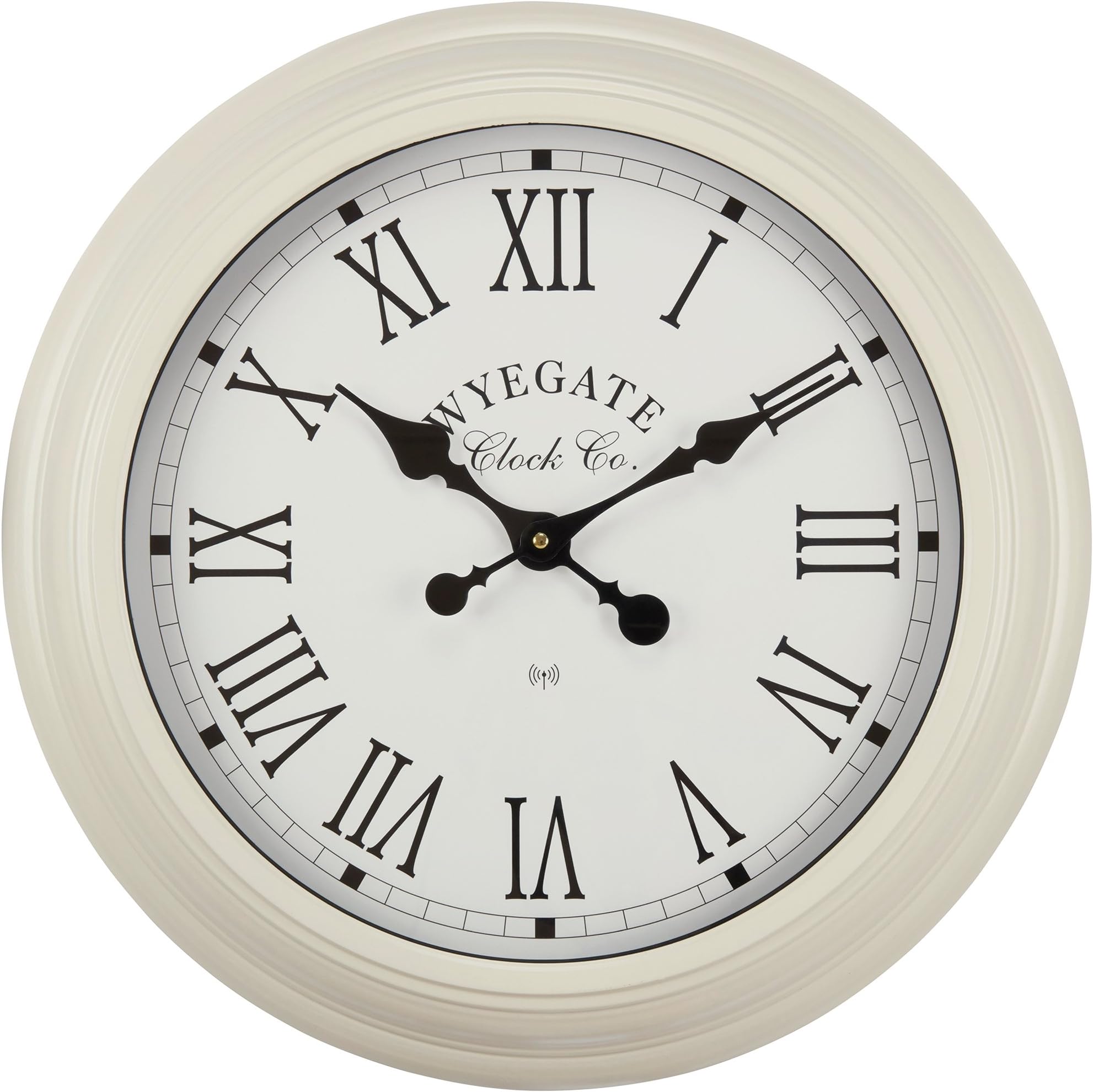Garden Wall Clock Radio Controlled Weatherproof Outdoor Indoor with Roman Numerals, 50cm (Cream)