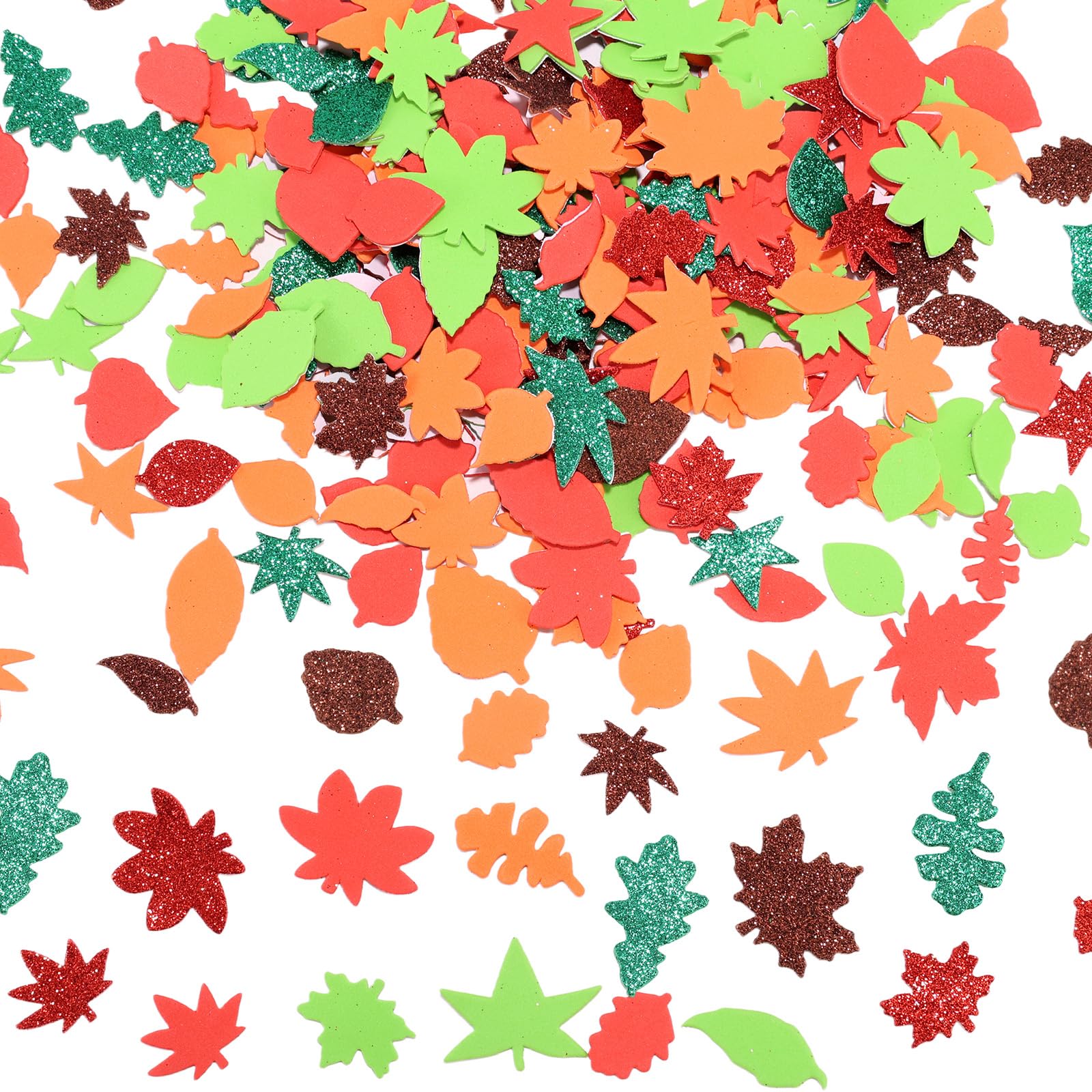300pcs Fall Leaf Foam Stickers, Colorful Glitter Autumn Leaf Foam Stickers for Thanksgiving Halloween Themed Party DIY Art Decoration