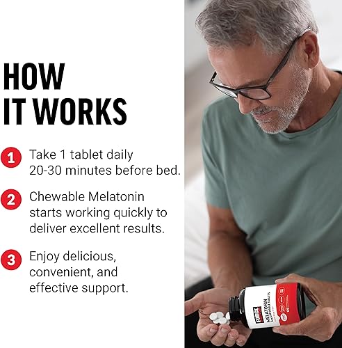 Miniatura 4 de FORCE FACTOR Melatonina masticable de 5 mg, suplemento sin medicamentos, vegano, sin OMG, sabor a cereza, 120 tabletas