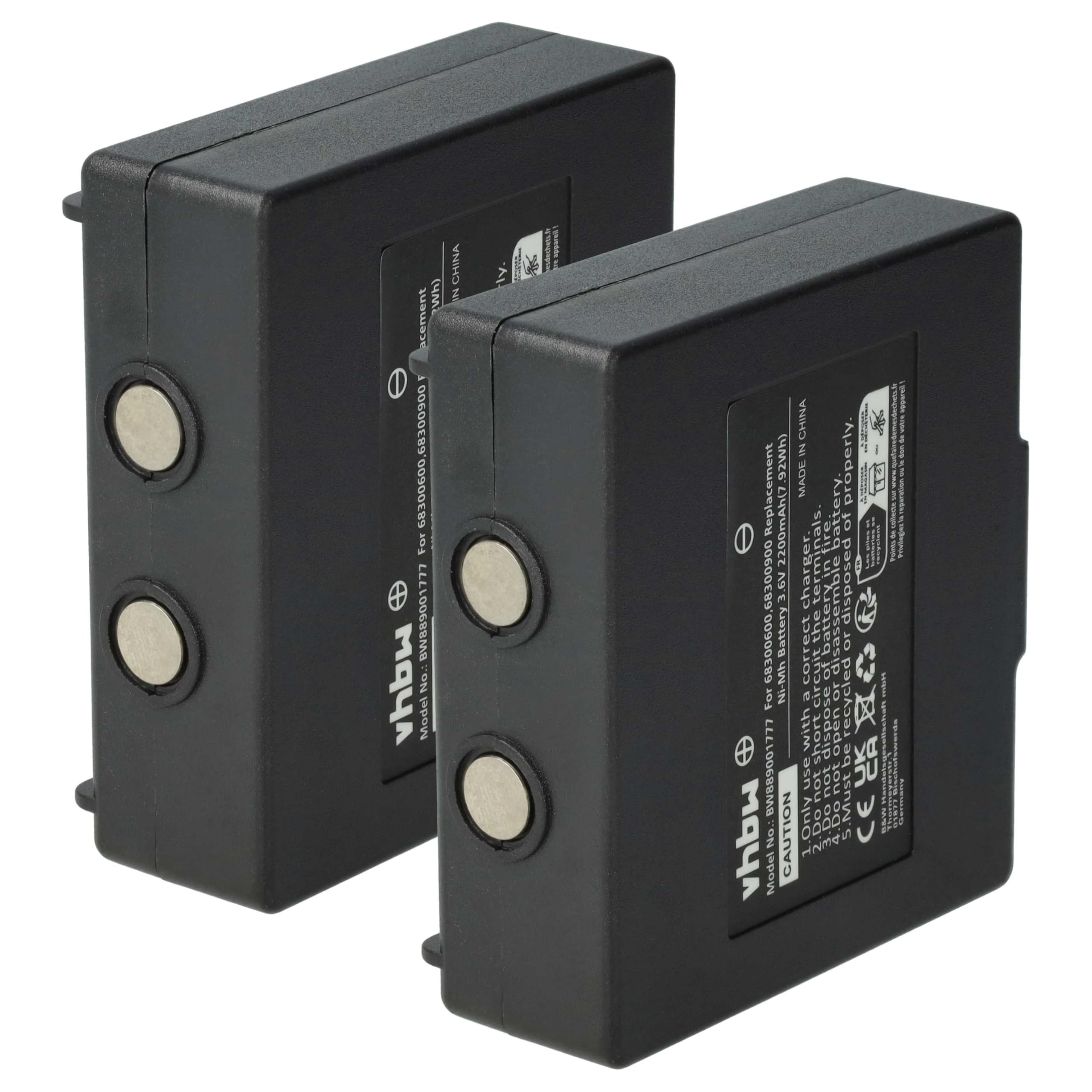 vhbw 2x batteria sostituisce Hetronic 900, 68300900, 68300600, HE900 per Radiocomando Industriale, Telecomando (2200mAh, 3,6V, NiMH) - Nero